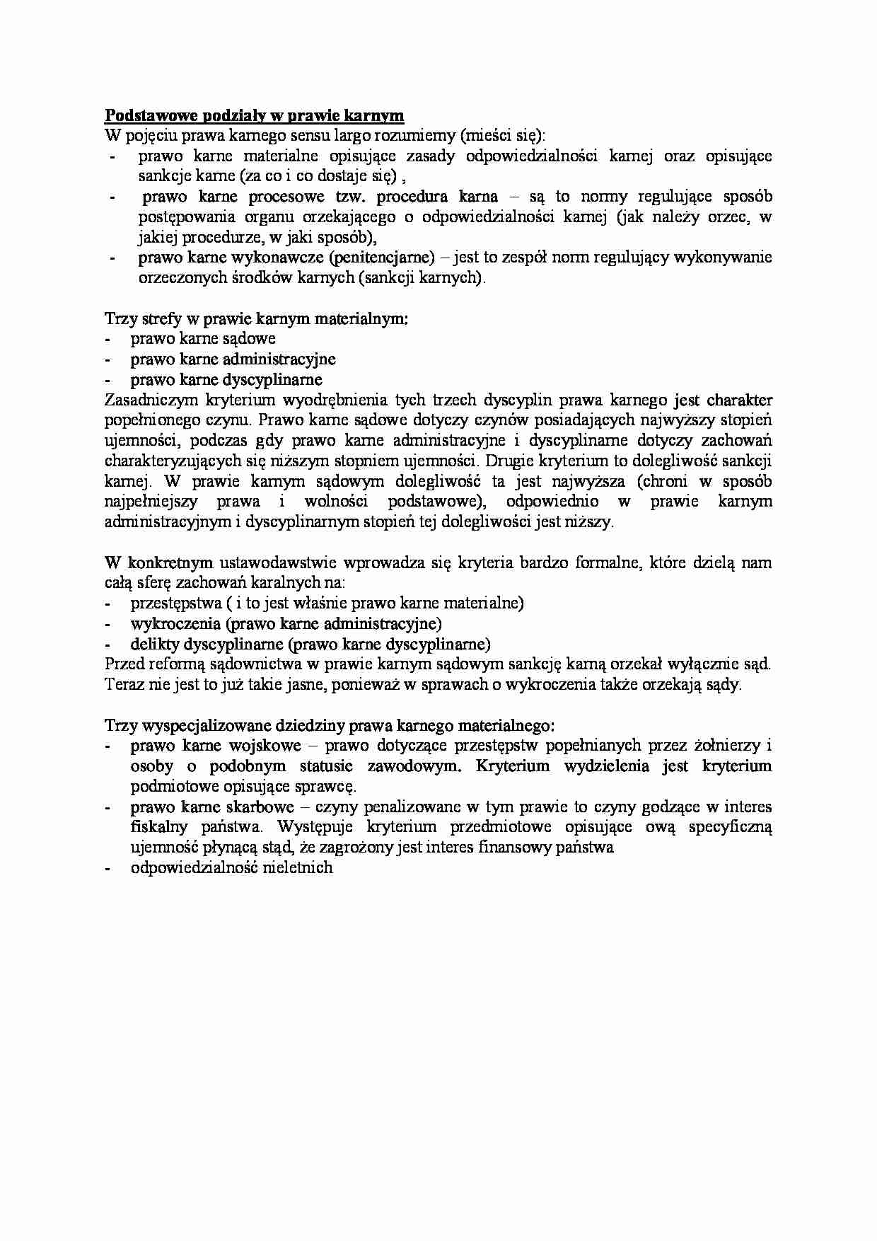 Podstawowe podziały w prawie karnym - strona 1