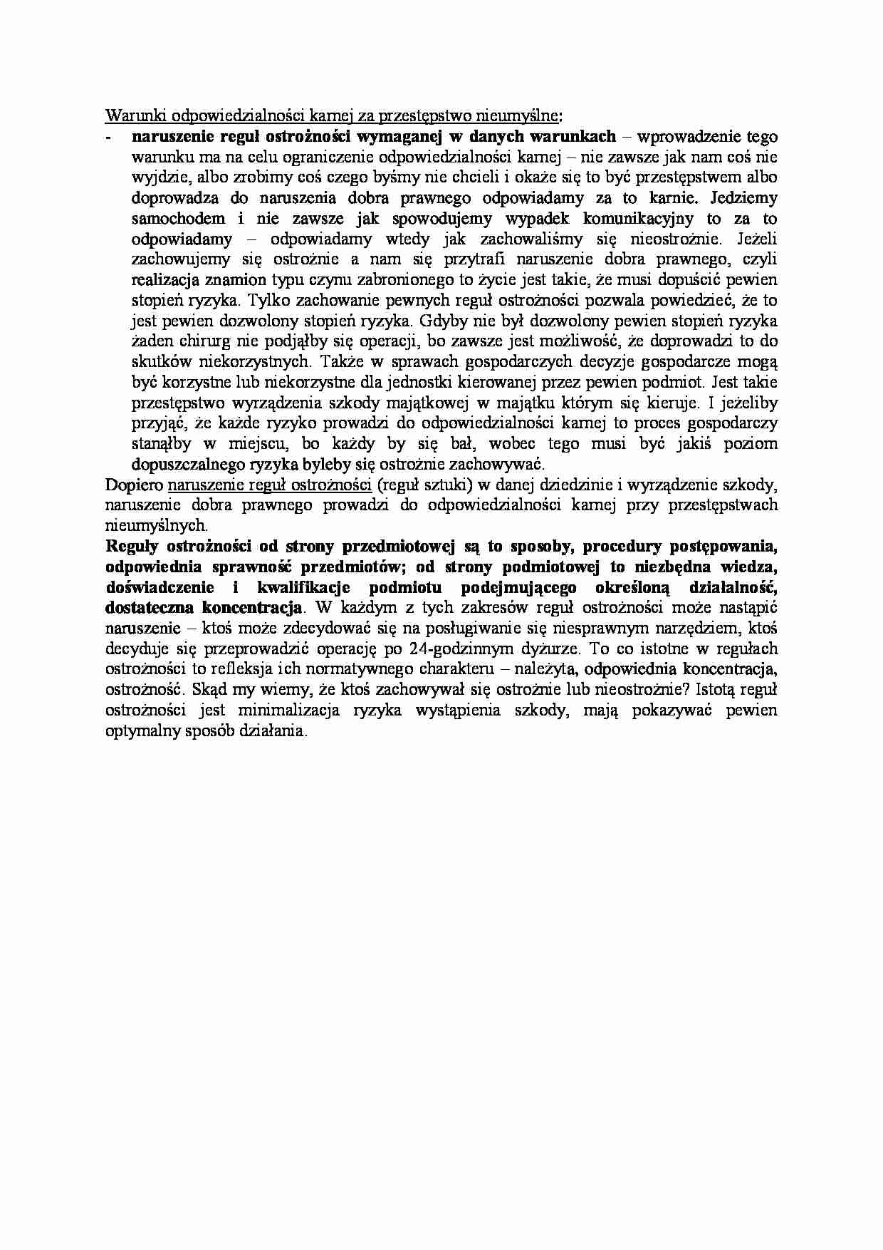 Warunki odpowiedzialności karnej za przestępstwo nieumyślne - strona 1