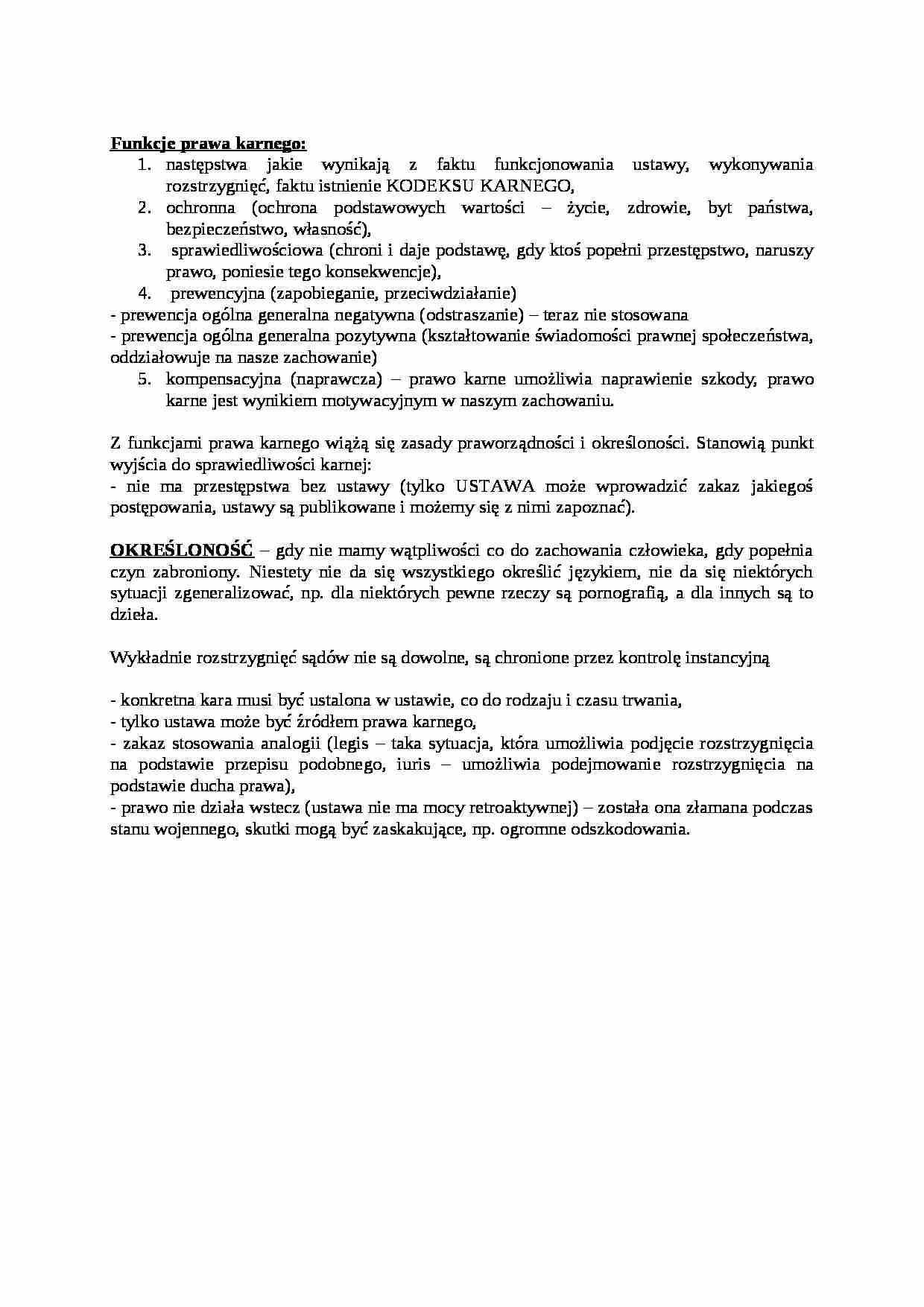 Funkcje prawa karnego - OKREŚLONOŚĆ - strona 1