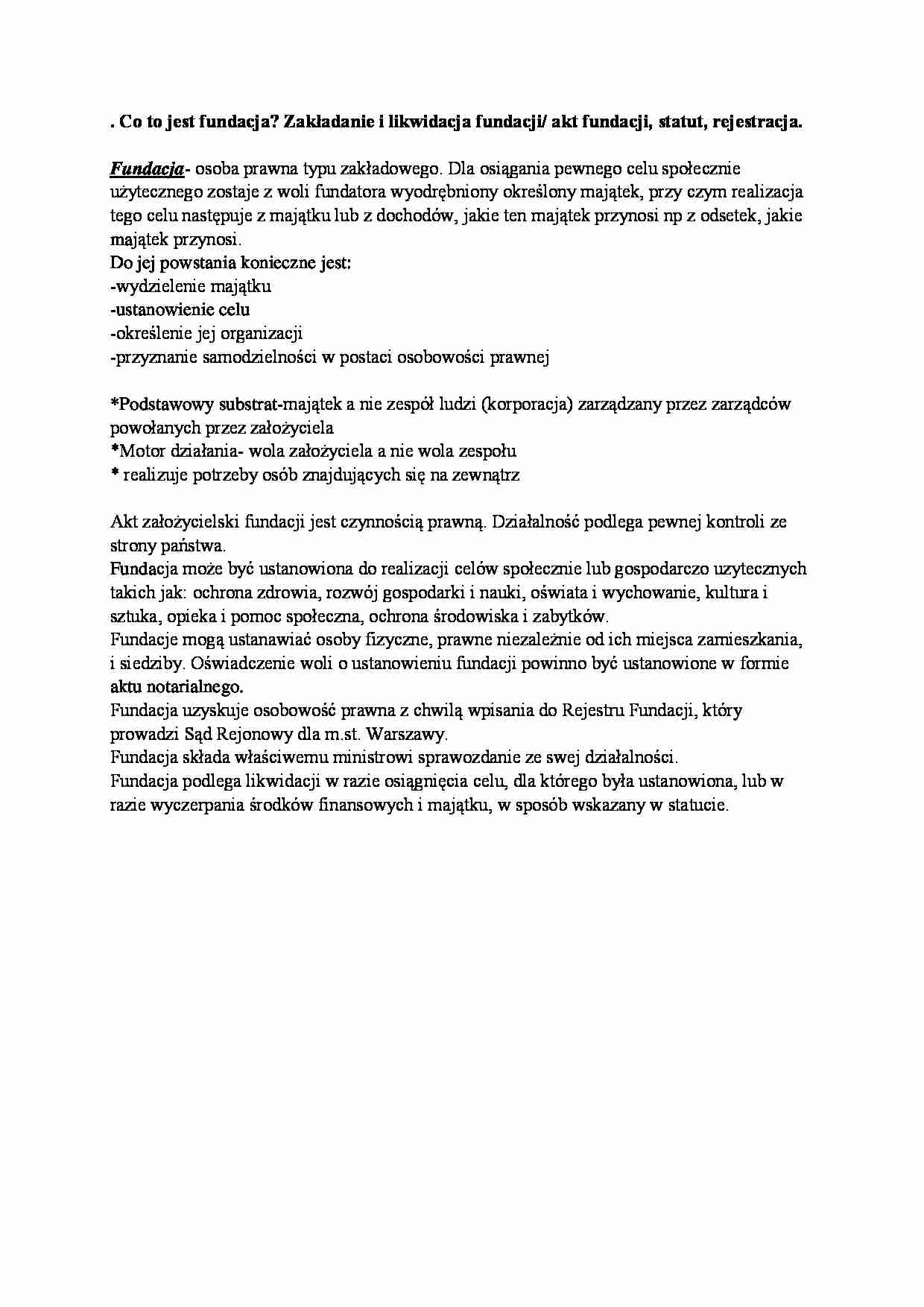 Fundacja - Zakładanie i likwidacja fundacji - strona 1