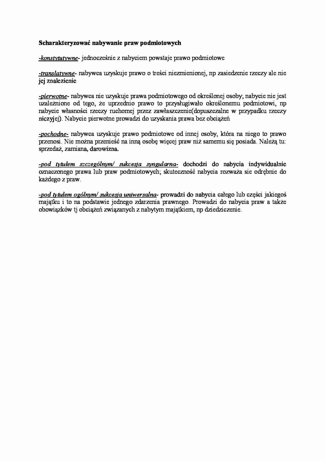 Nabywanie praw podmiotowych - konstytutywne - strona 1