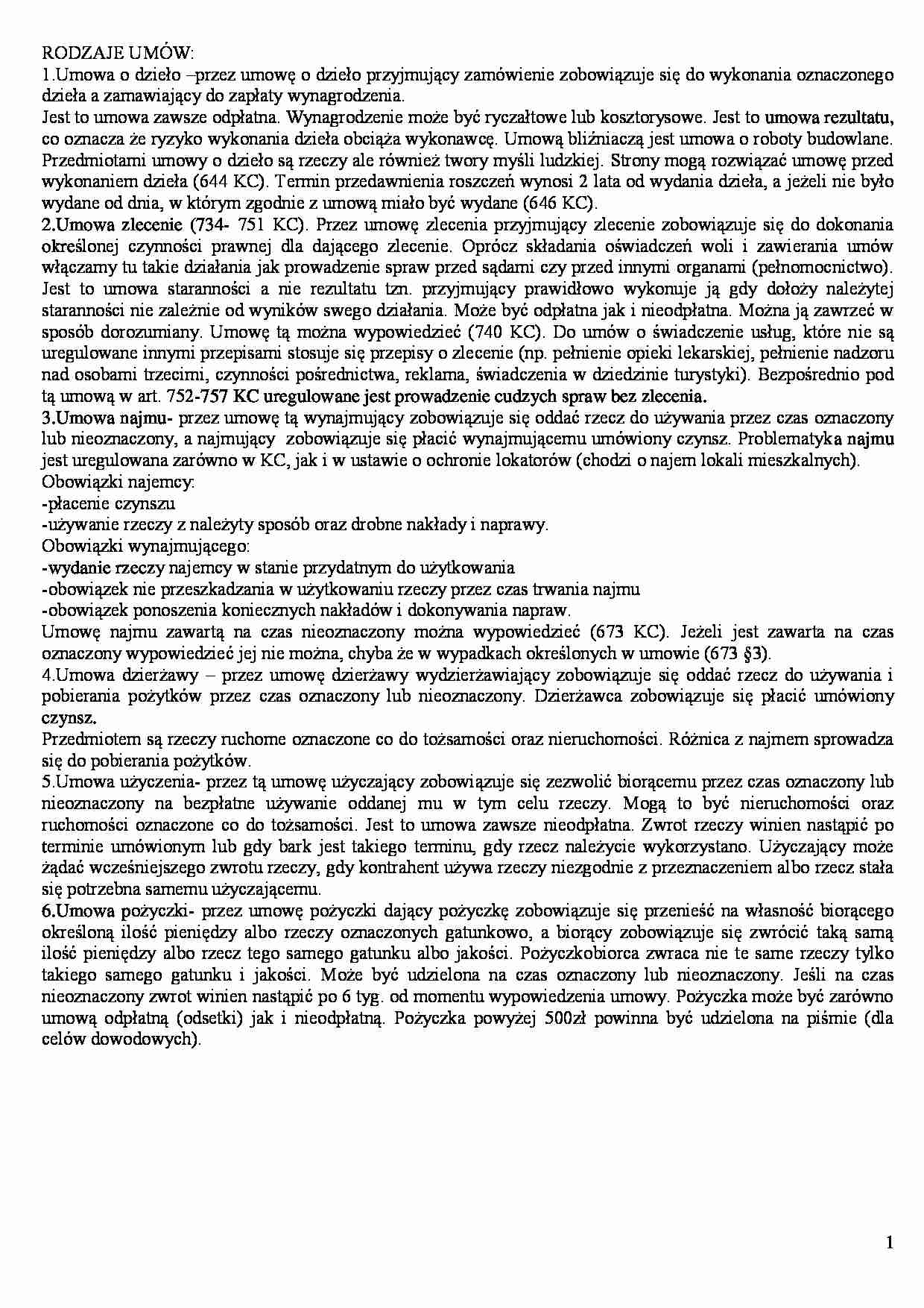 RODZAJE UMÓW - strona 1