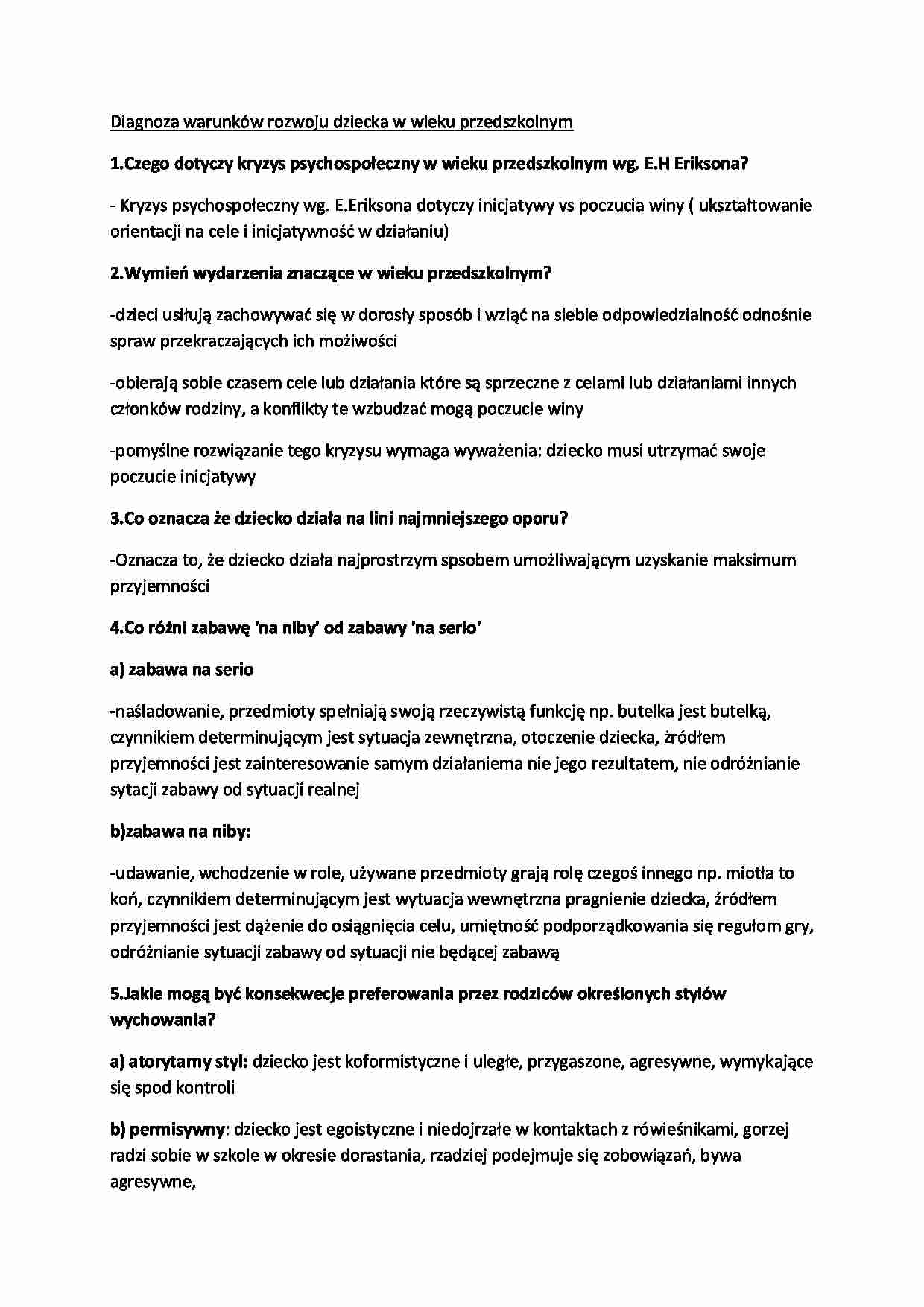 Diagnozowanie warunków rozwoju dziecka w wieku przedszkolnym - strona 1