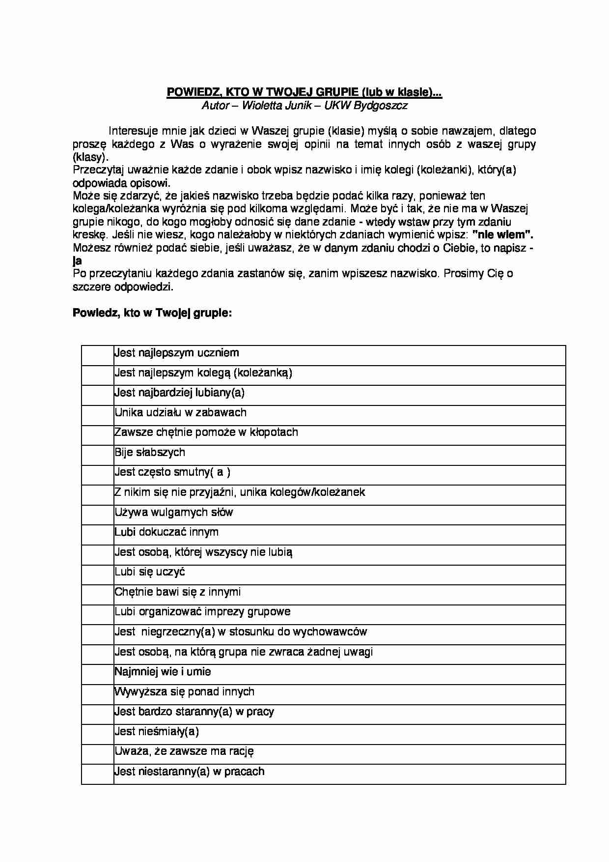 technika socjometryczna- powiedz kto - strona 1