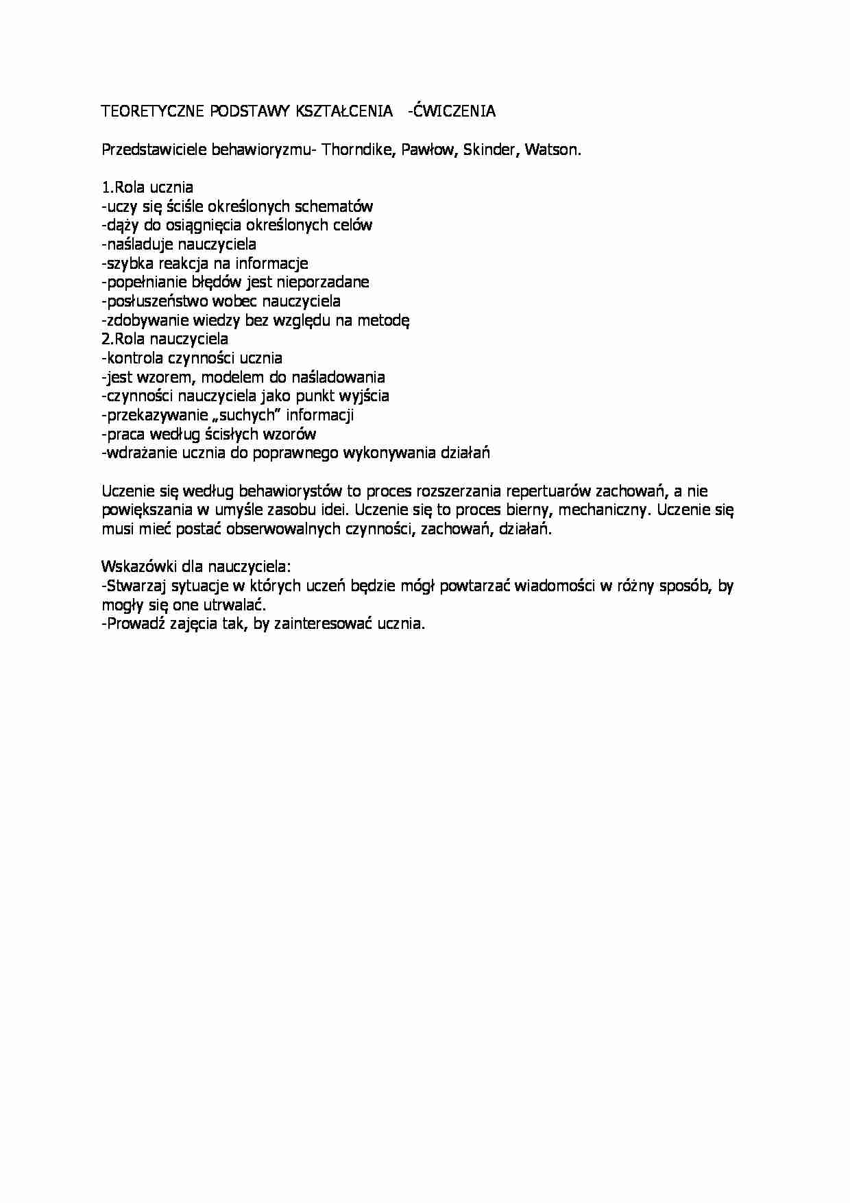 uczenie się w perspektywie behawioralnej - omówienie  - strona 1
