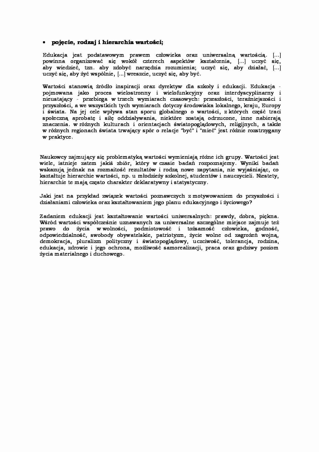 Pojęcie rodzaj i hierarchia wartości - strona 1