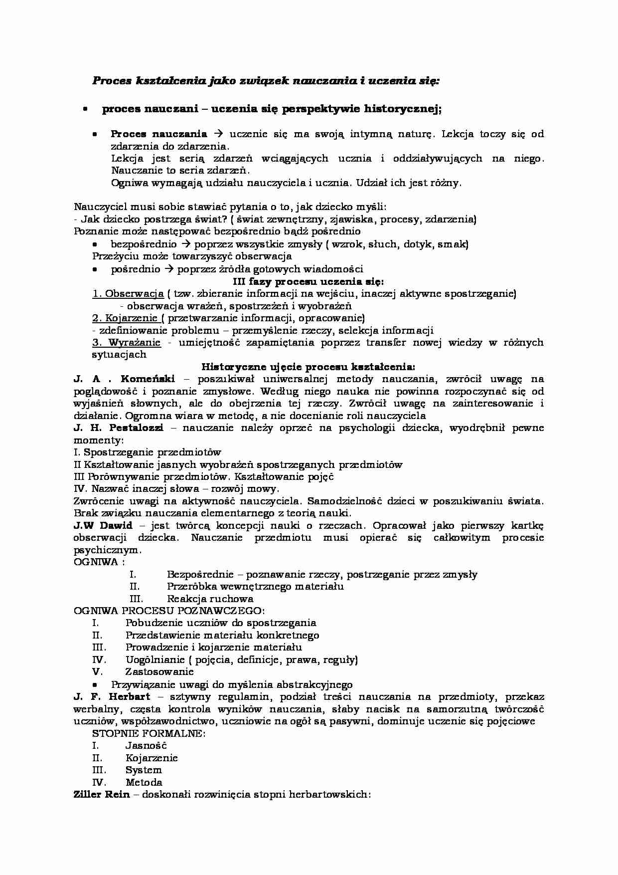 Proces kształcenia jako związek nauczania i uczenia się - strona 1