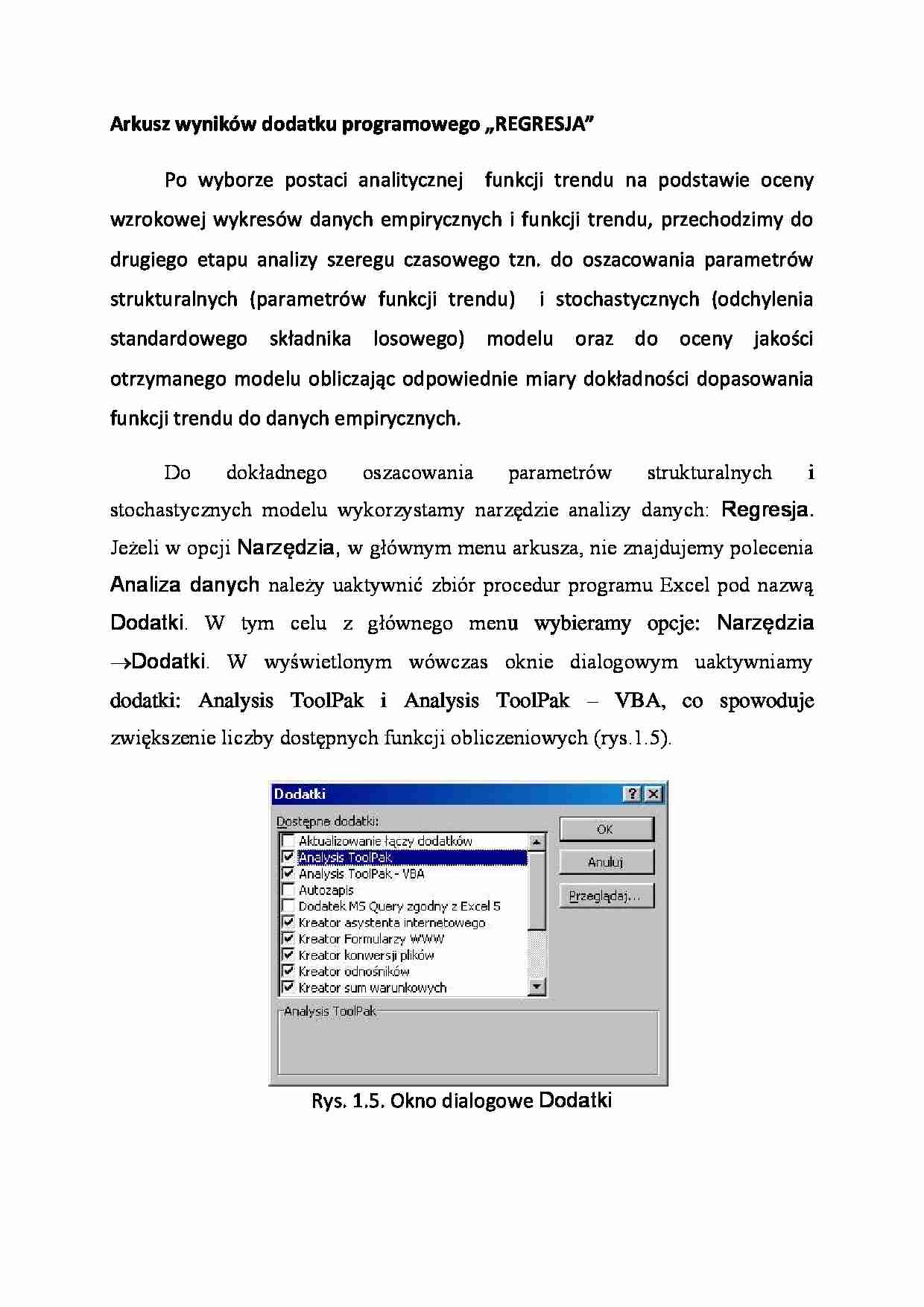 Arkusz wyników dodatku programowego- regresja - strona 1