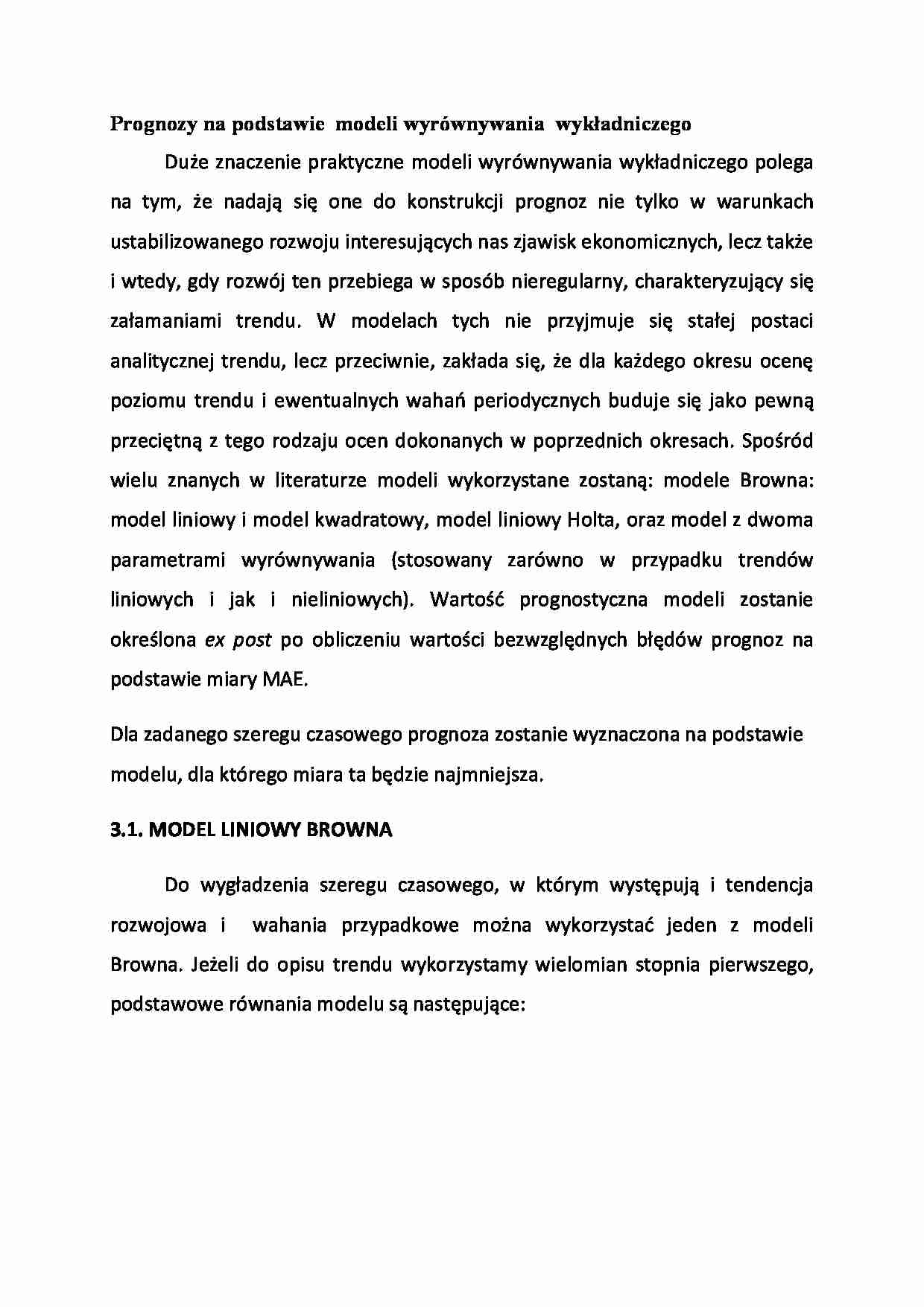 Prognozy na podstawie  modeli wyrównywania  wykładniczego - strona 1