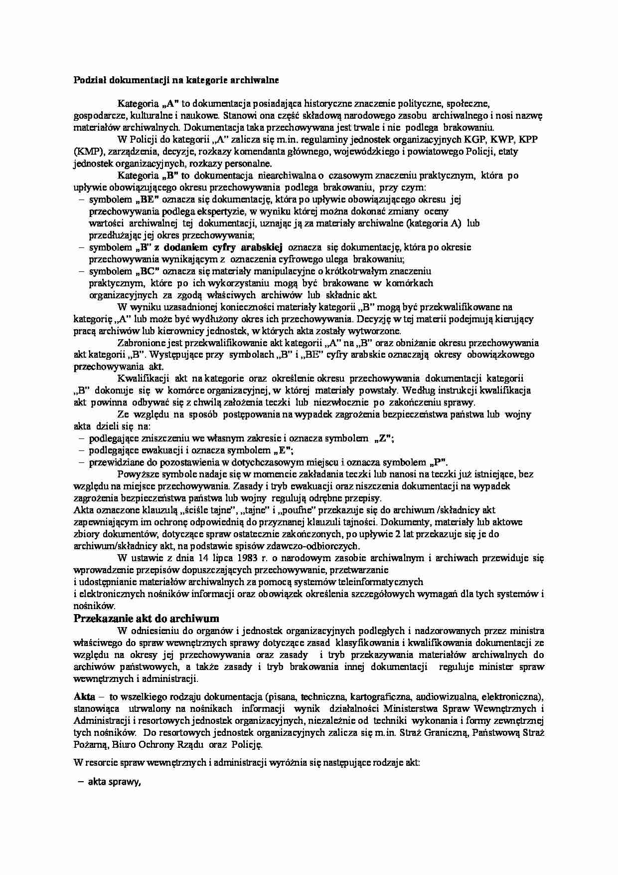 Podział dokumentacji na kategorie archiwalne - strona 1