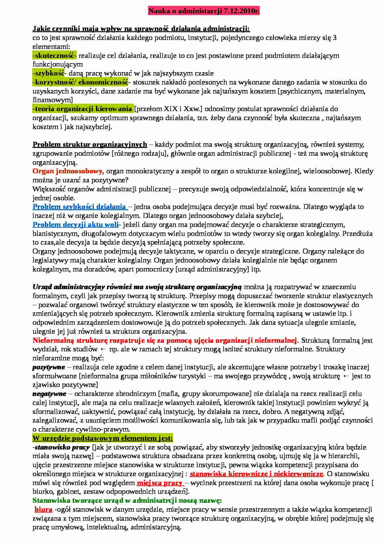 Nauka o administracji - wykład 4 - strona 1