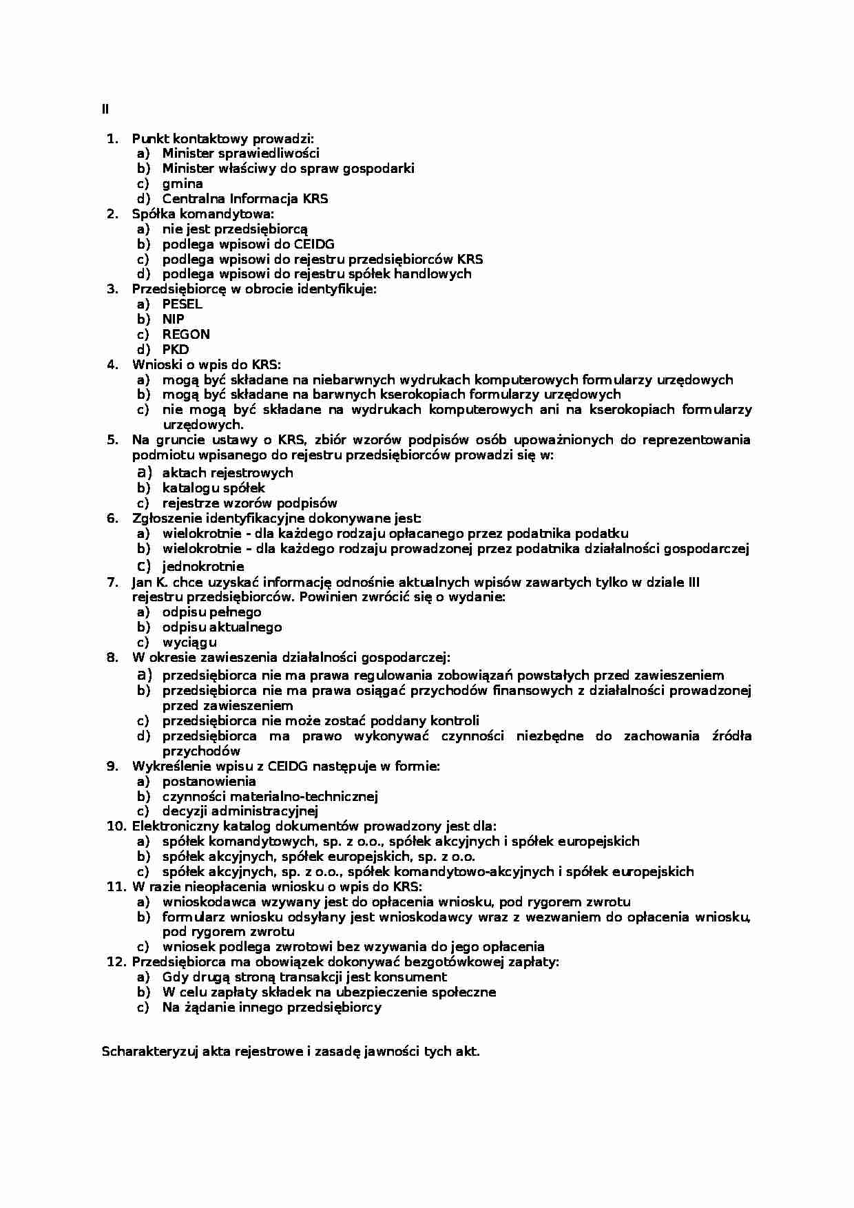 Test II działalność gospodarcza - strona 1