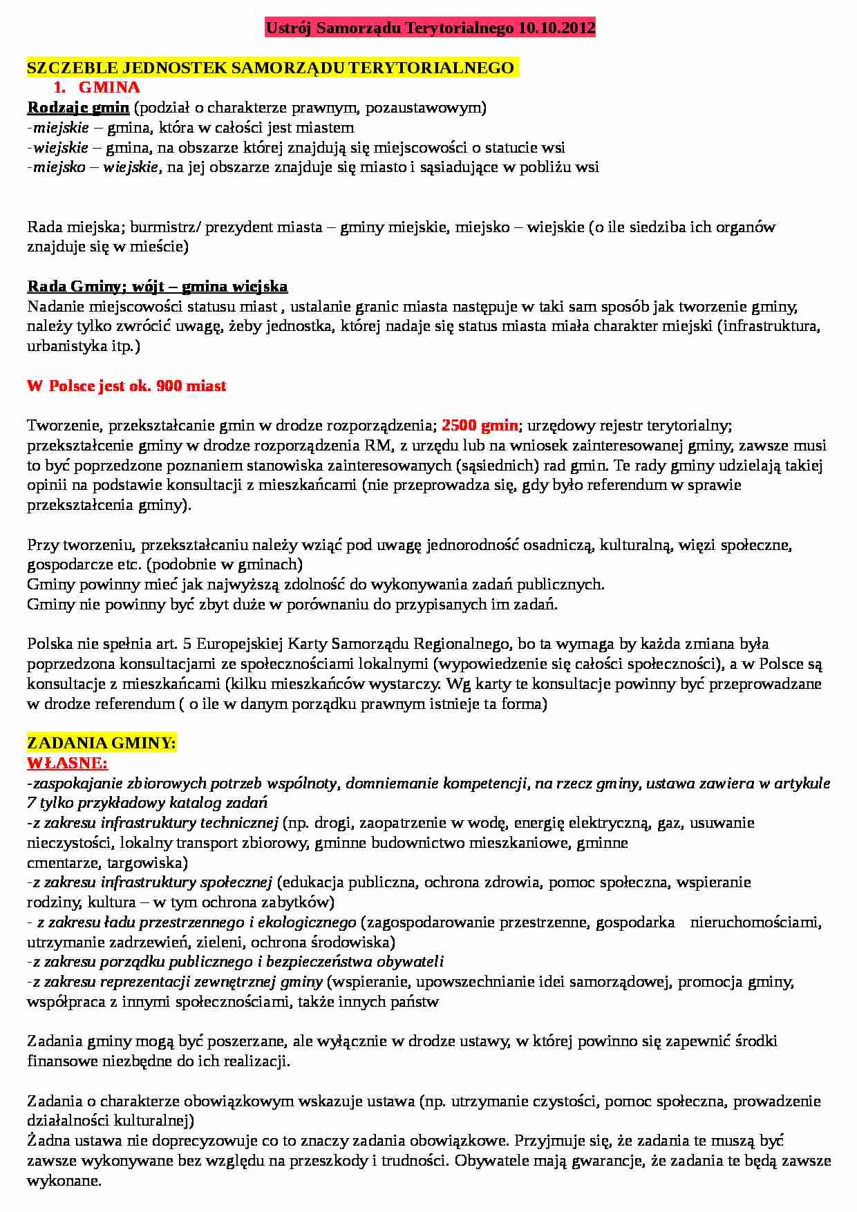 Uatrój samorządu terytorailnego - wykład 1 - strona 1