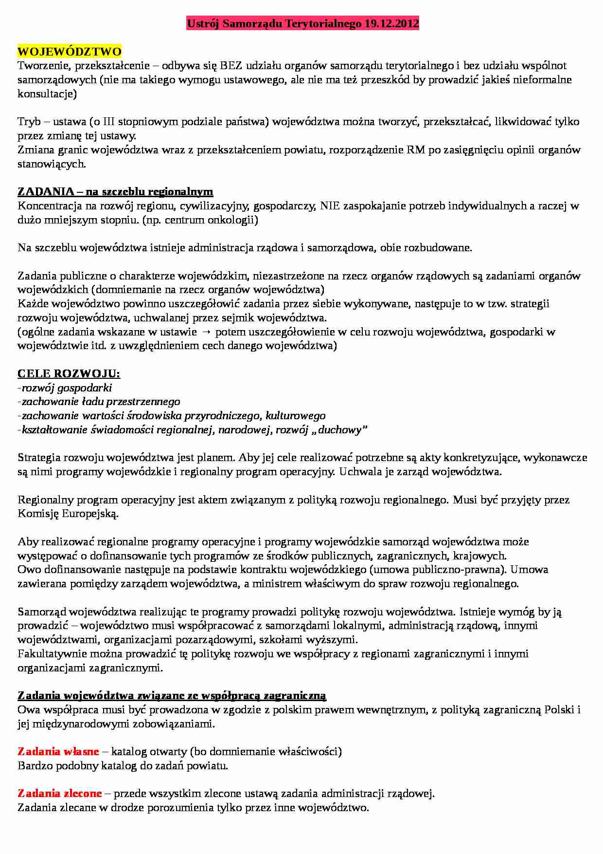 Uatrój samorządu terytorailnego - wykład 10 - strona 1
