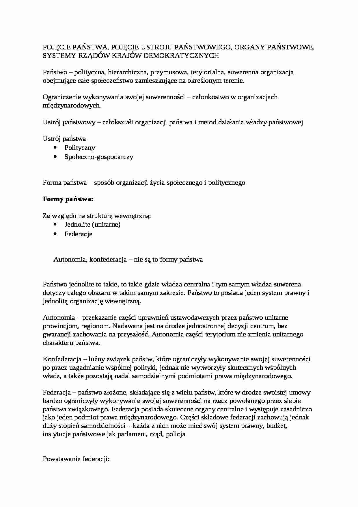 Prawo konstytucyjne - wykład 2 - Państwo - Ustrój - strona 1