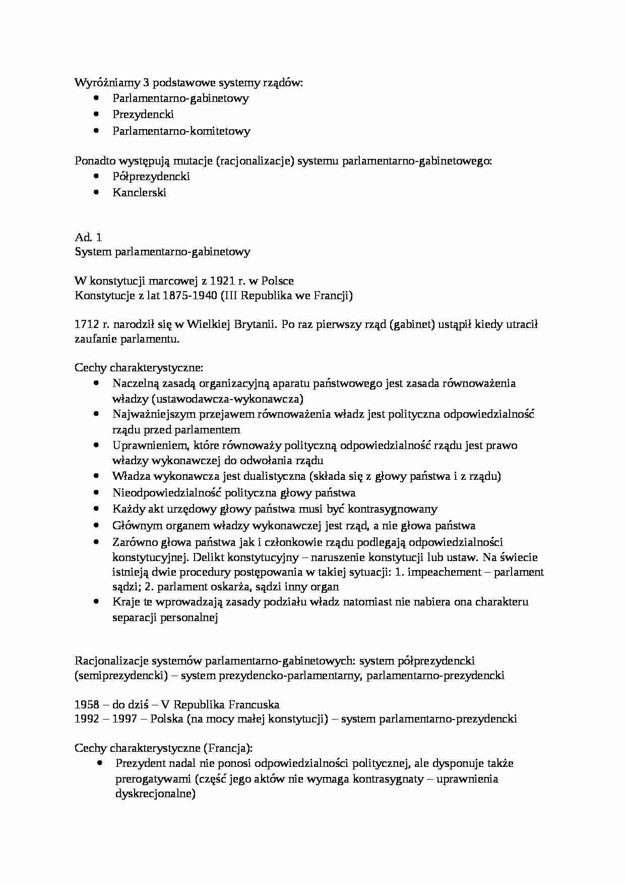 Prawo konstytucyjne - wykład 4 - Systemy rządów - strona 1