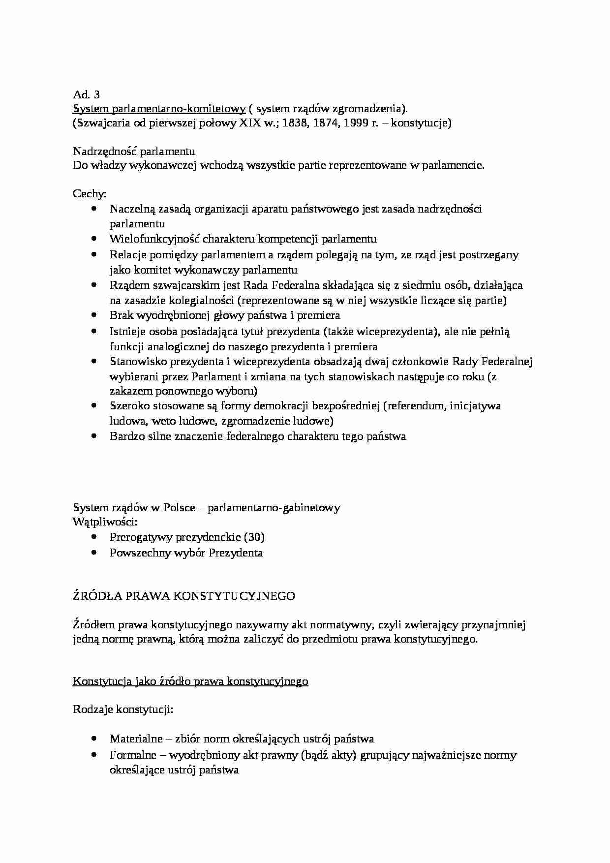 Prawo konstytucyjne - wykład 6 - System parlamentarno-komitetowy - strona 1