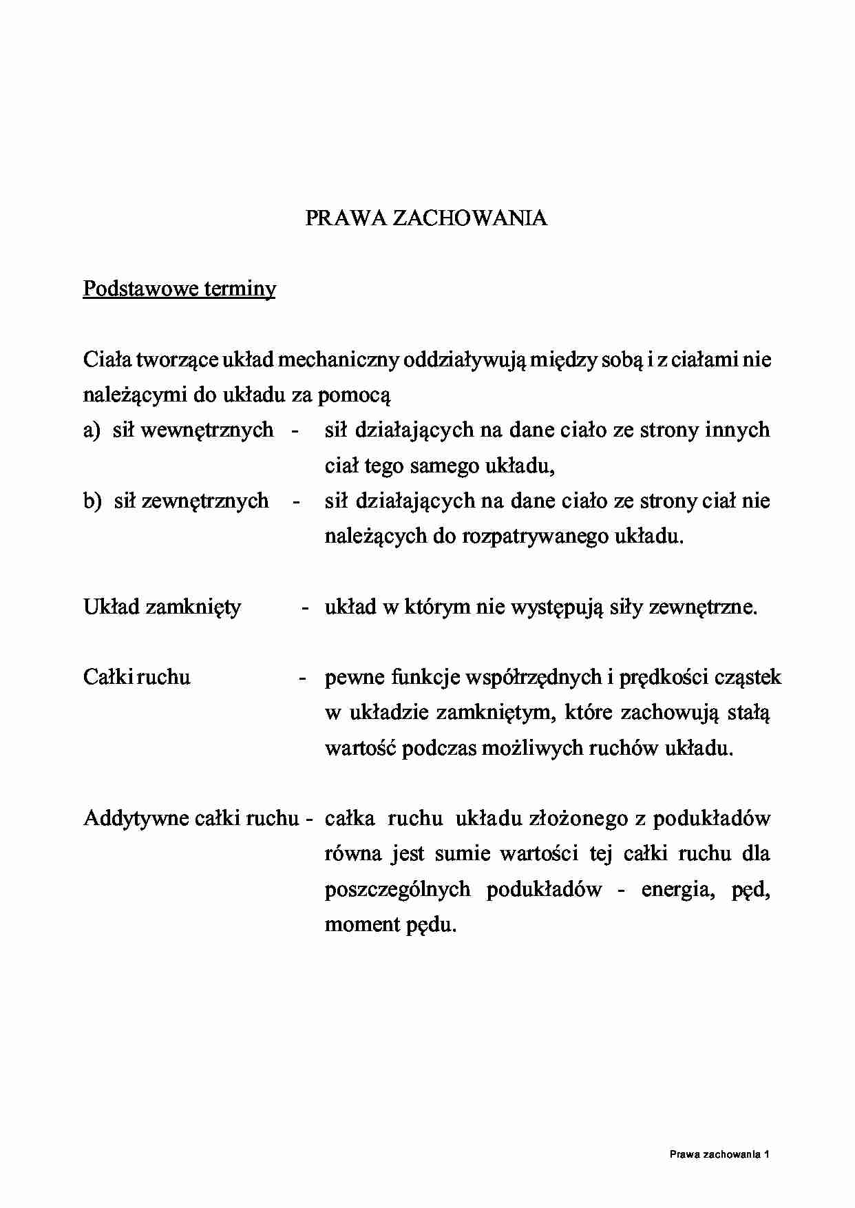 Prawa zachowania - strona 1