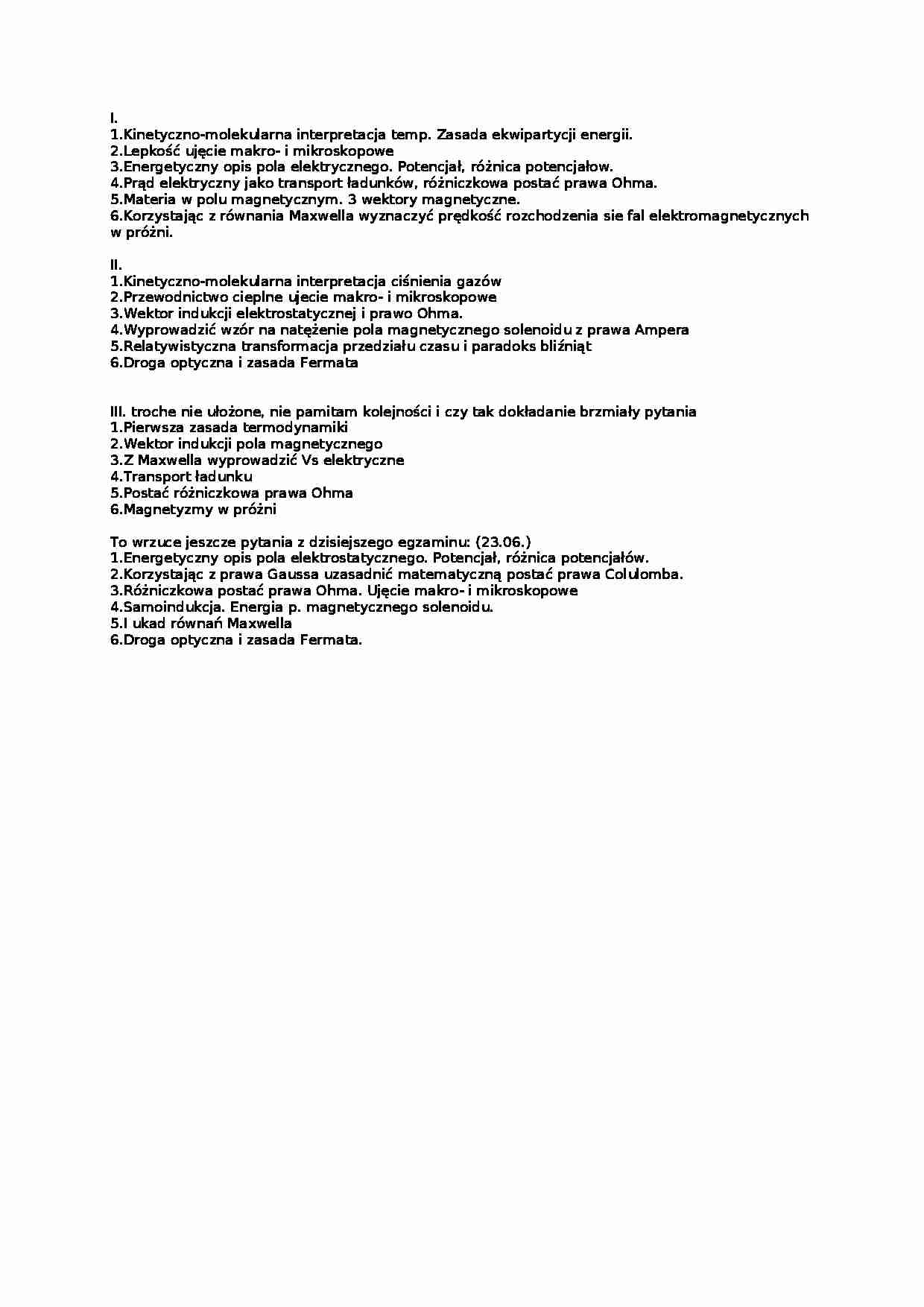 Egzamin z fizyki - Kinetyczno-molekularna interpretacja temp.  - strona 1