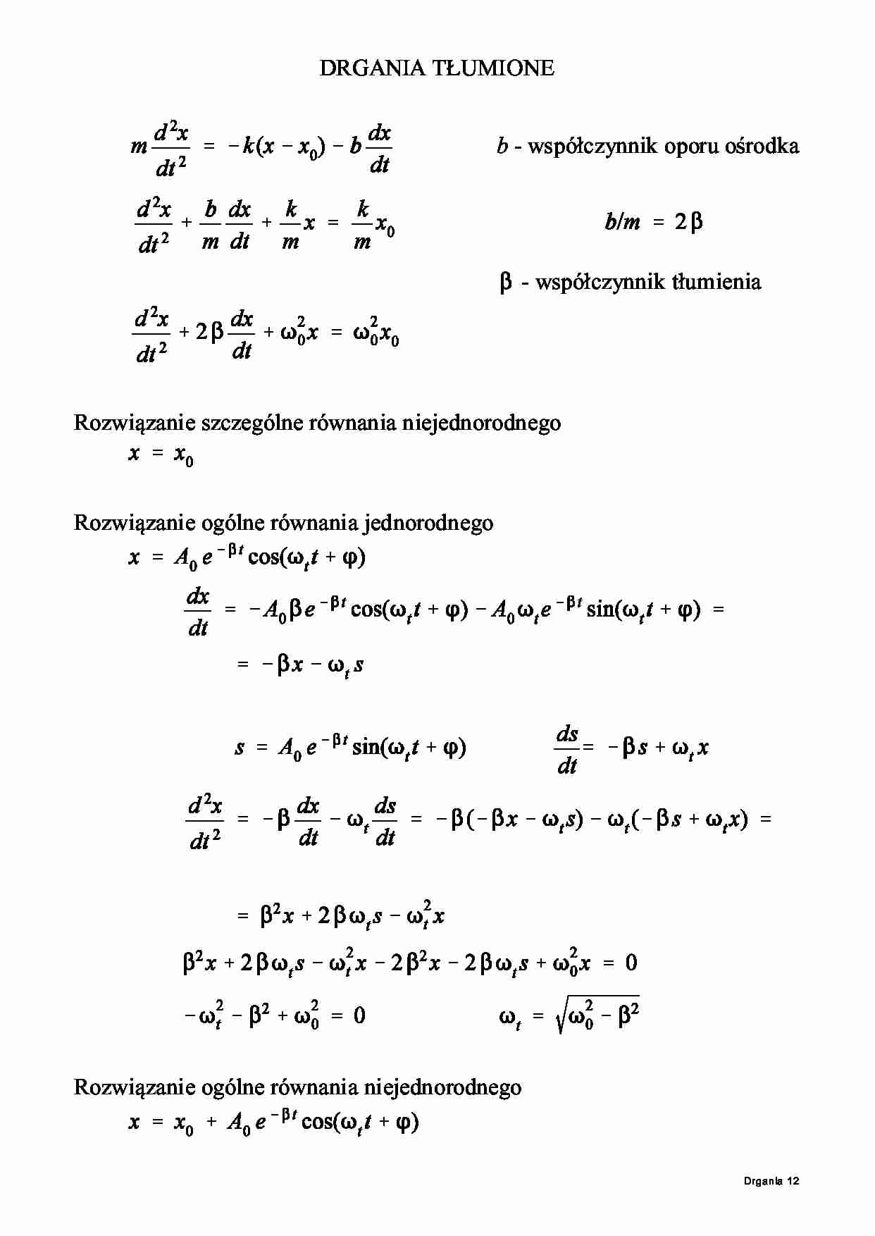 Drgania tłumione - współczynnik - strona 1