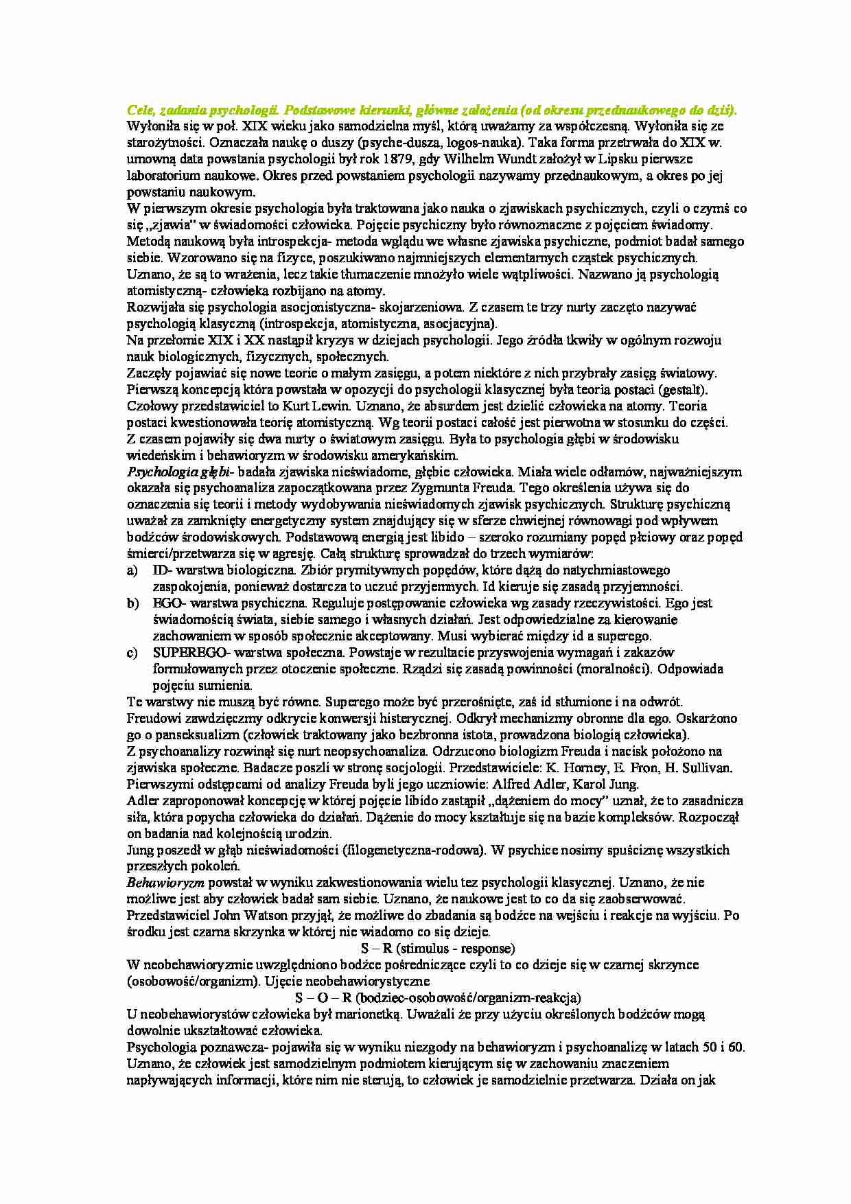 Podstawowe założenia psychologii - strona 1