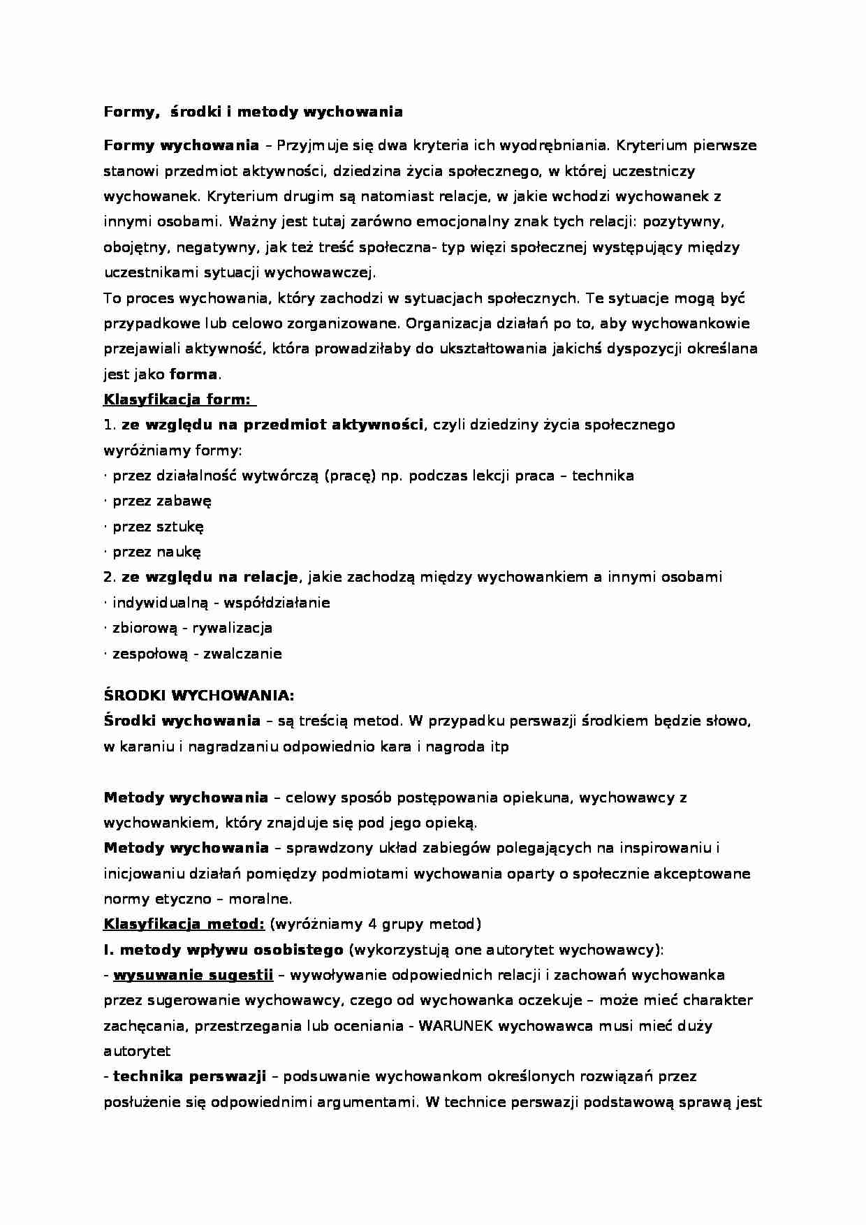 Formy, środki i metody wychowania - strona 1