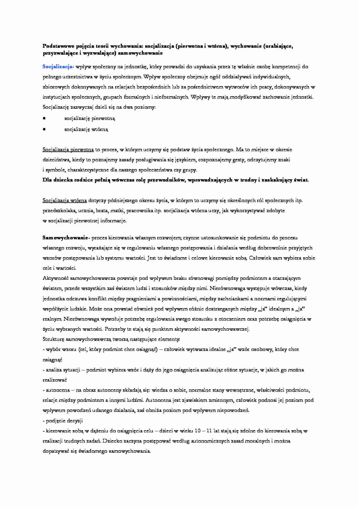 Podstawowe pojęcia teorii wychowania - strona 1