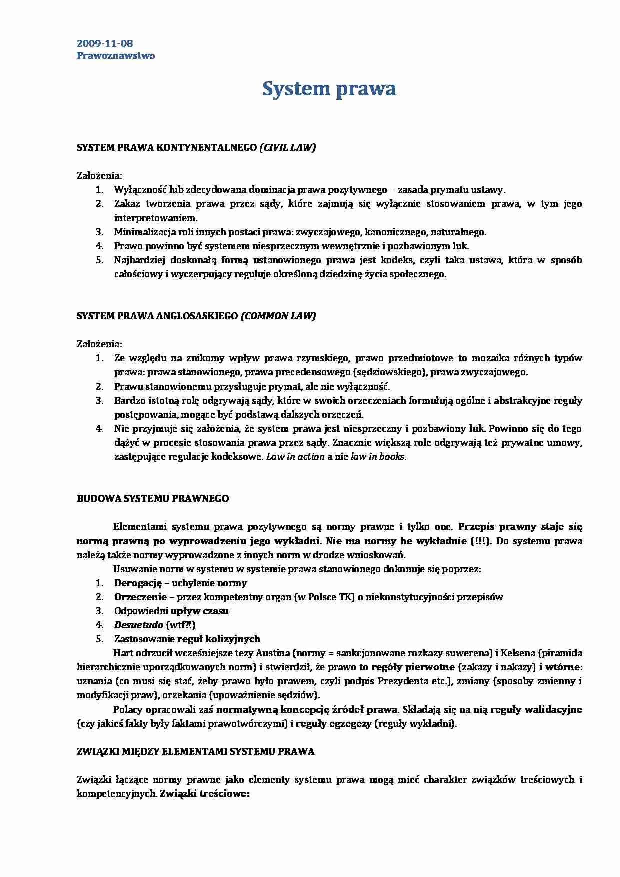 System prawa kontynentalnego - omówienie  - strona 1