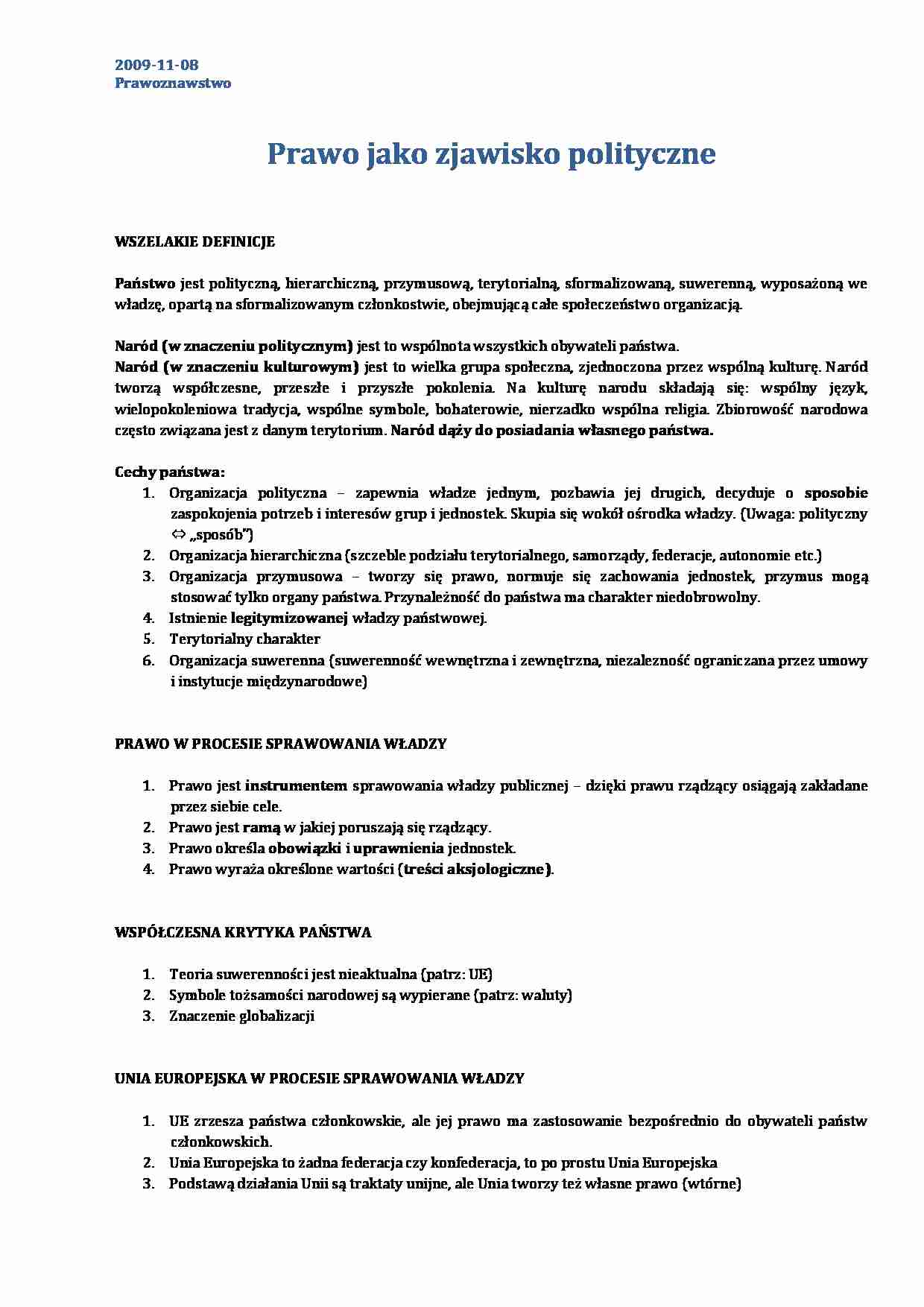 Prawo jako zjawisko polityczne - omówienie  - strona 1