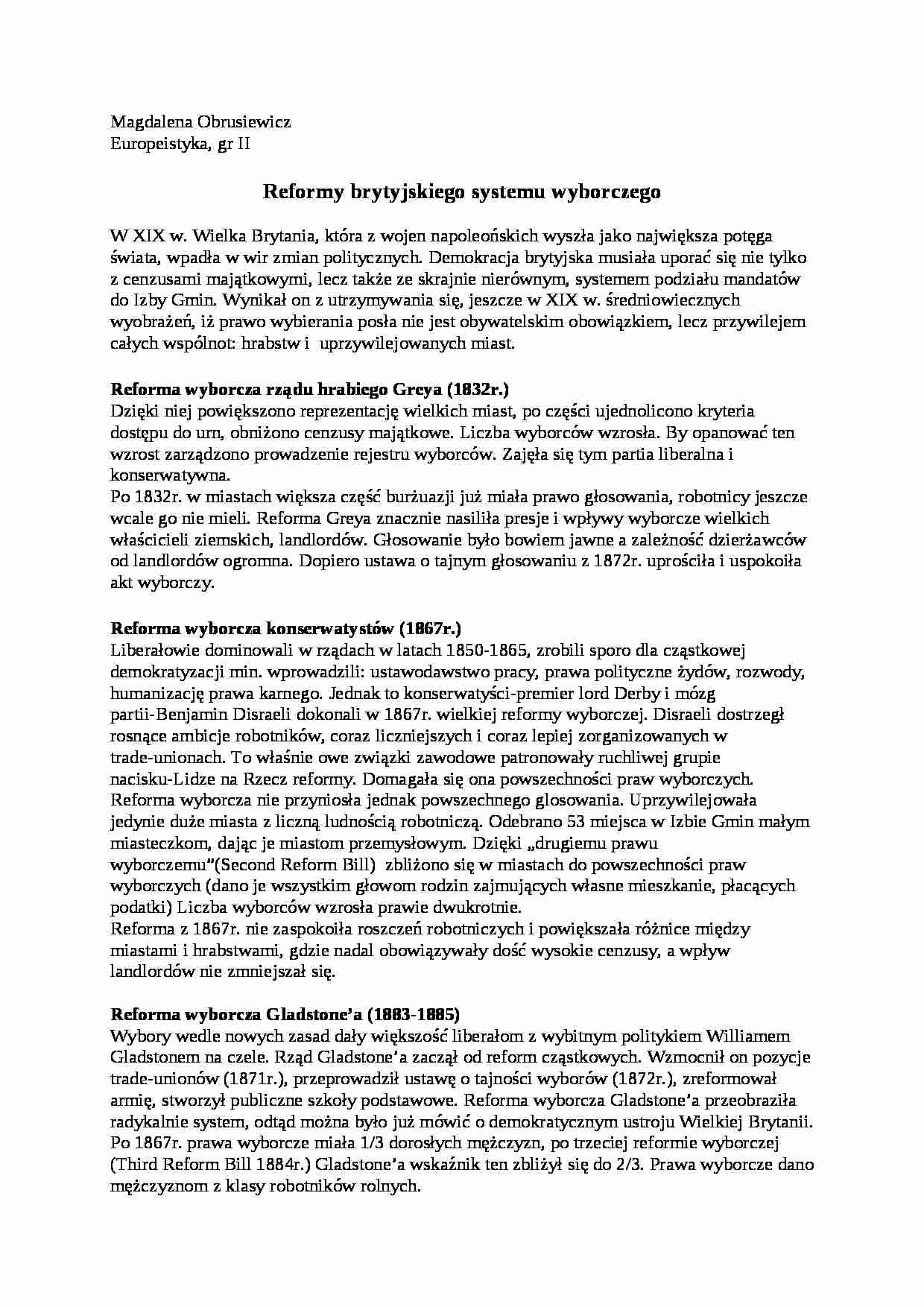 Reformy brytyjskiego sytemu wyborczego - omówienie  - strona 1