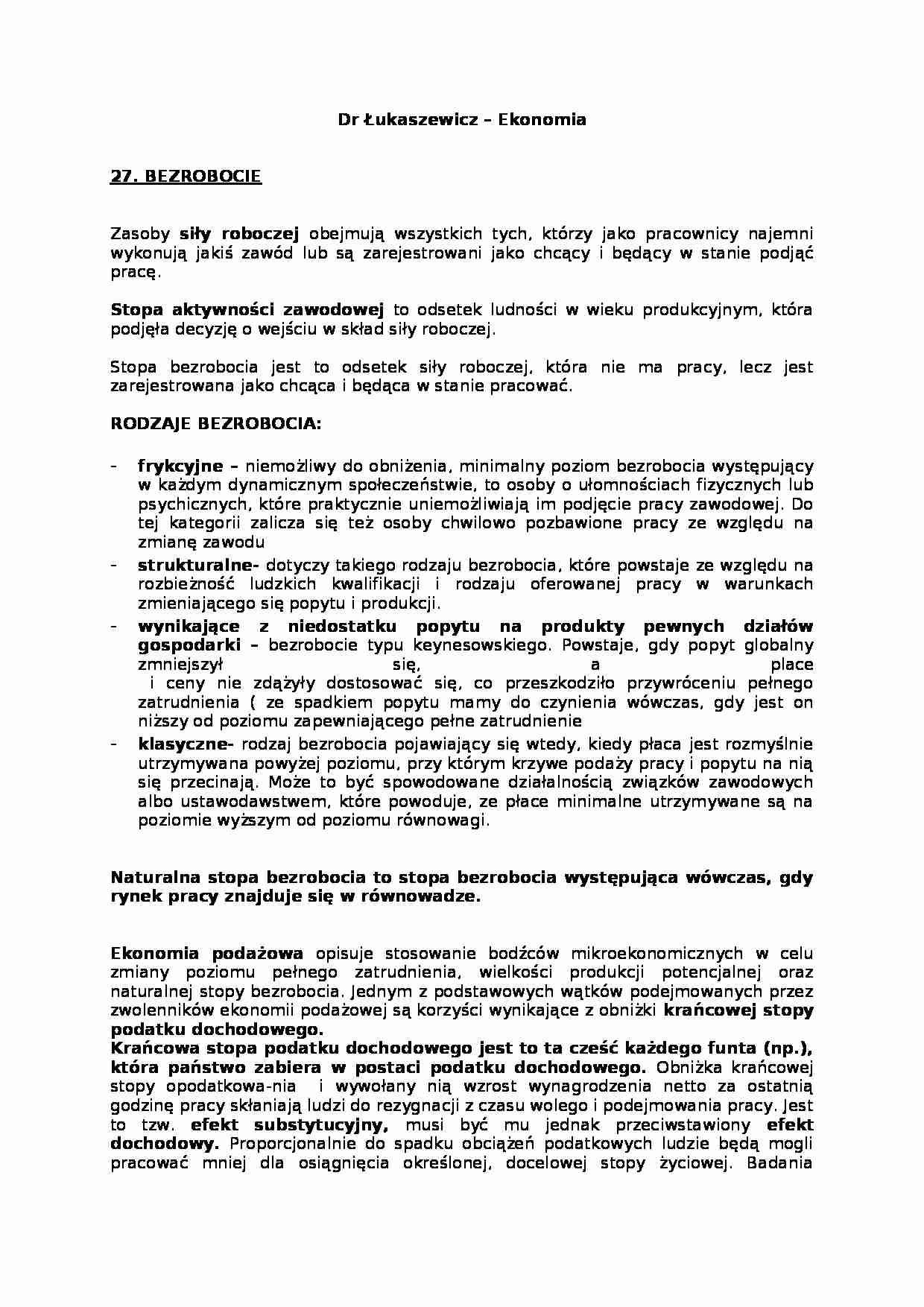 Bezrobocie - rodzaje i definicje - strona 1