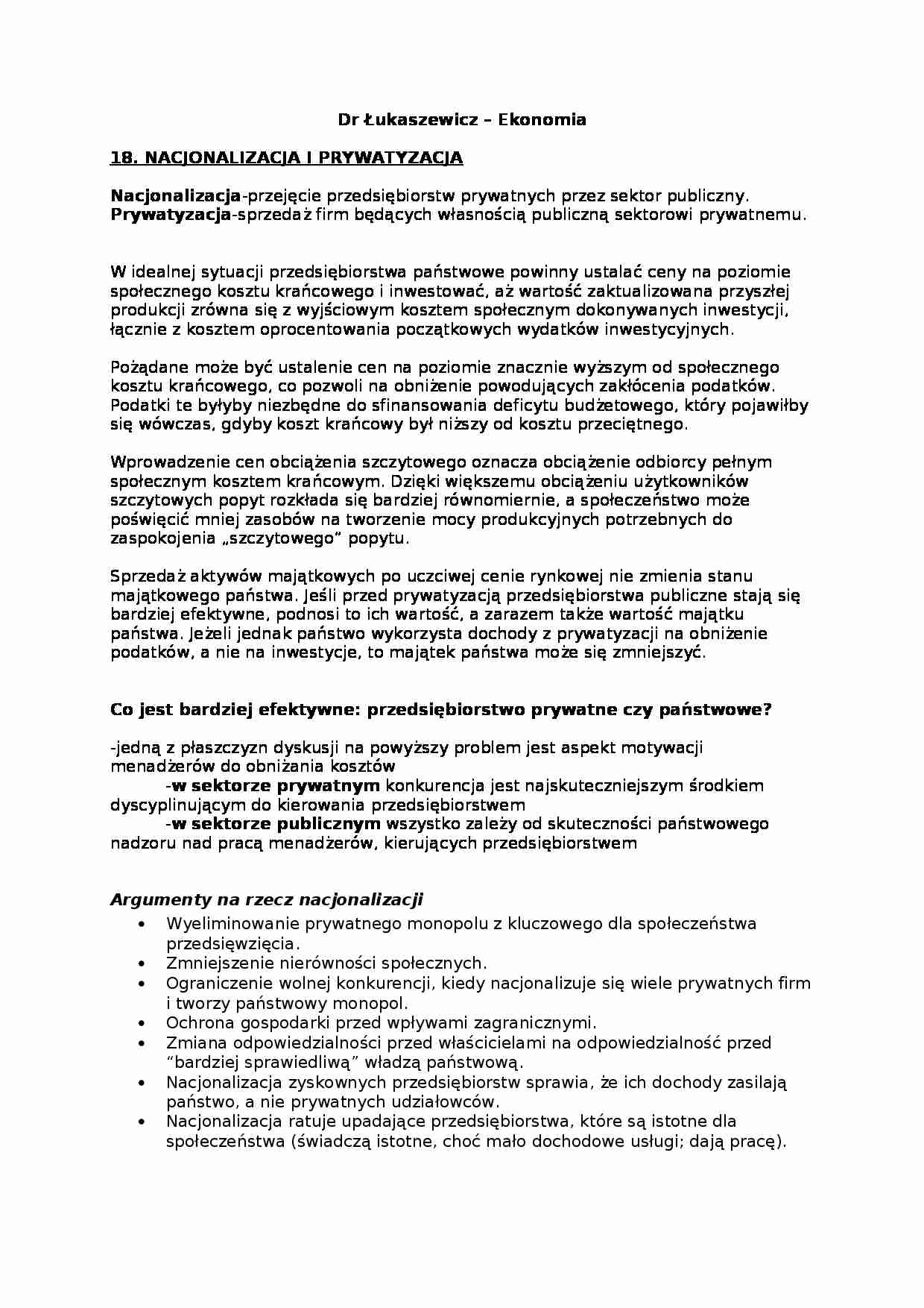  Nacjonalizacja i prywatyzacja - omówienie  - strona 1