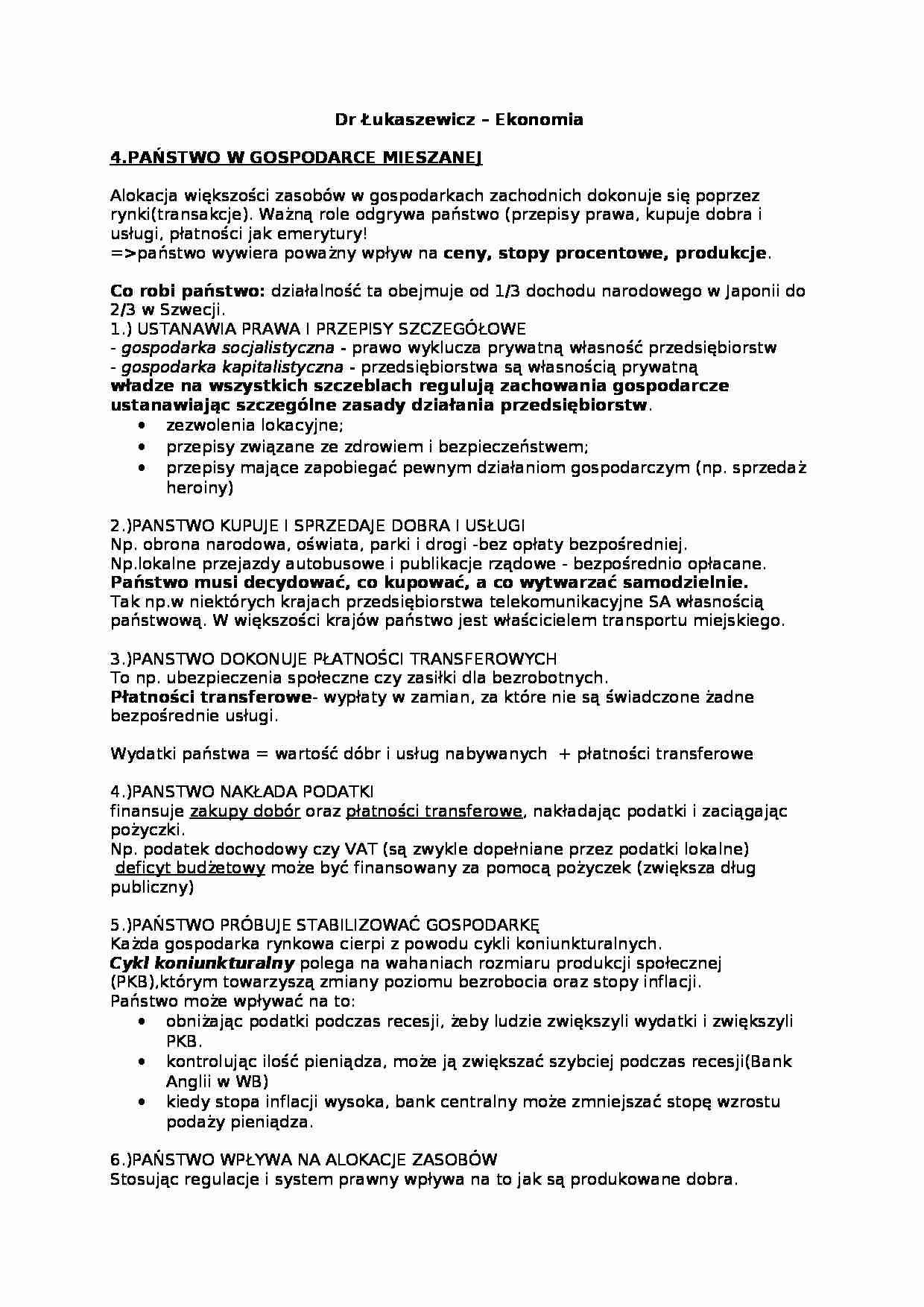 Państwo w gospodarce mieszanej - omówienie  - strona 1