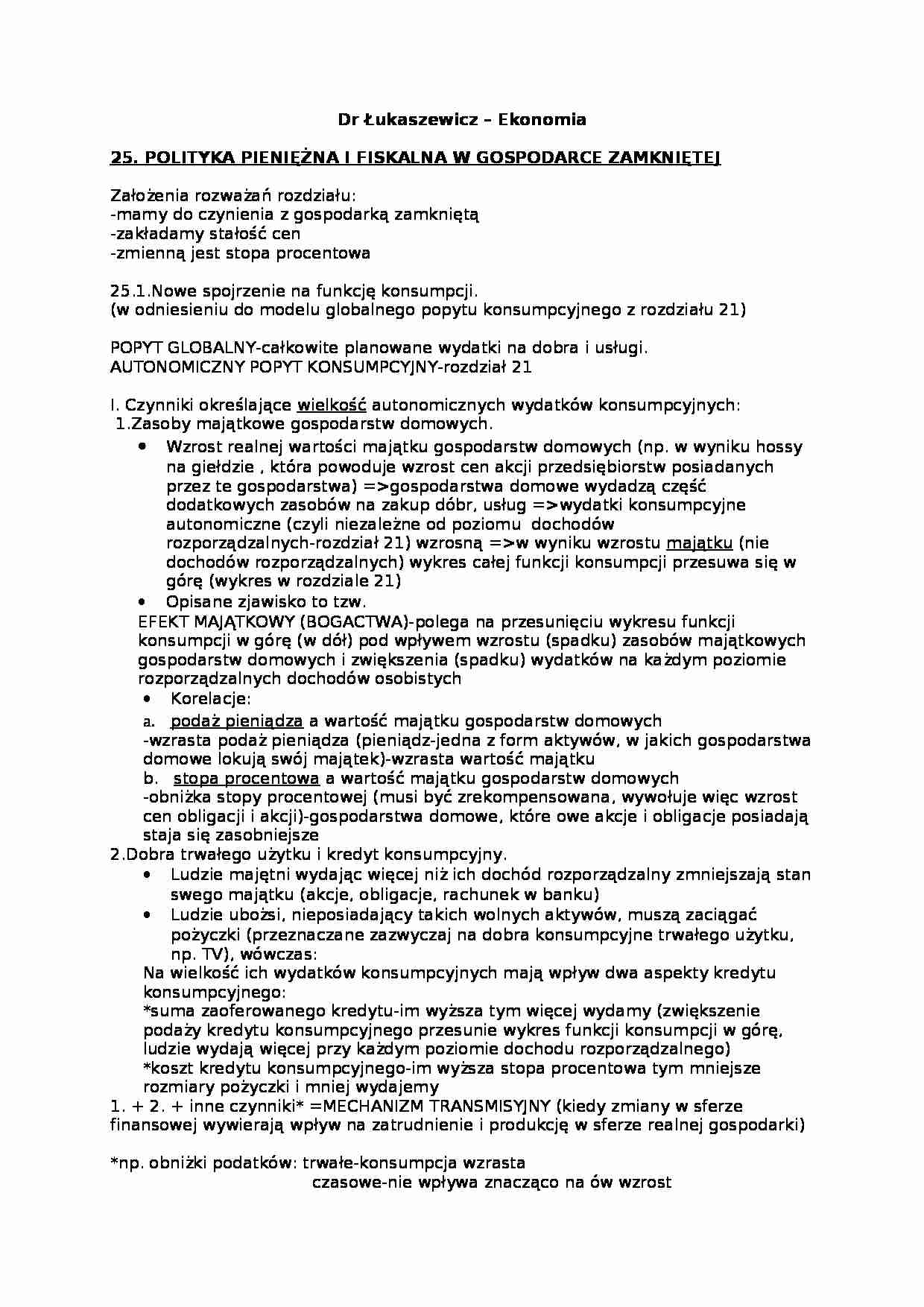  Polityka Pieniężna i Fiskalna w gospodarce zamkniętej - omówienie  - strona 1