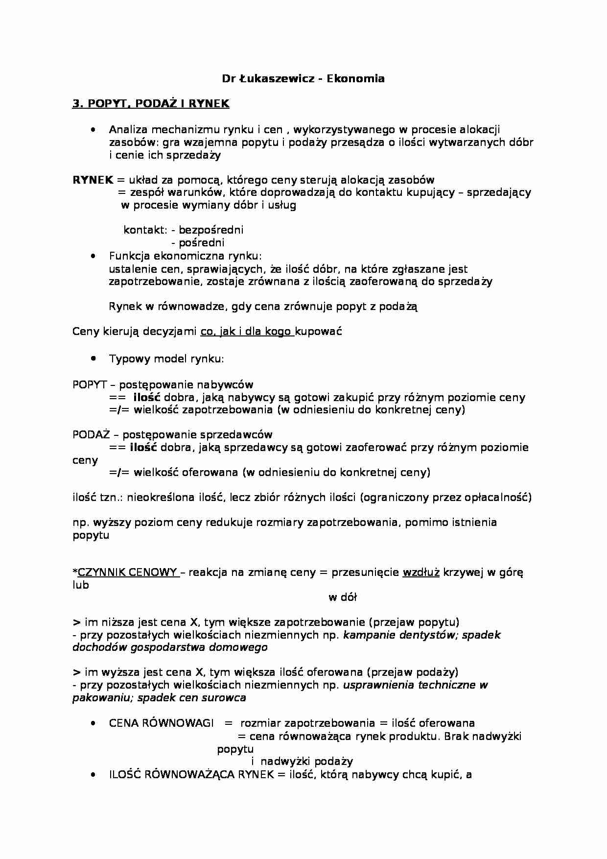  Ekonomia - Popyt, podaż i rynek - omówienie - strona 1