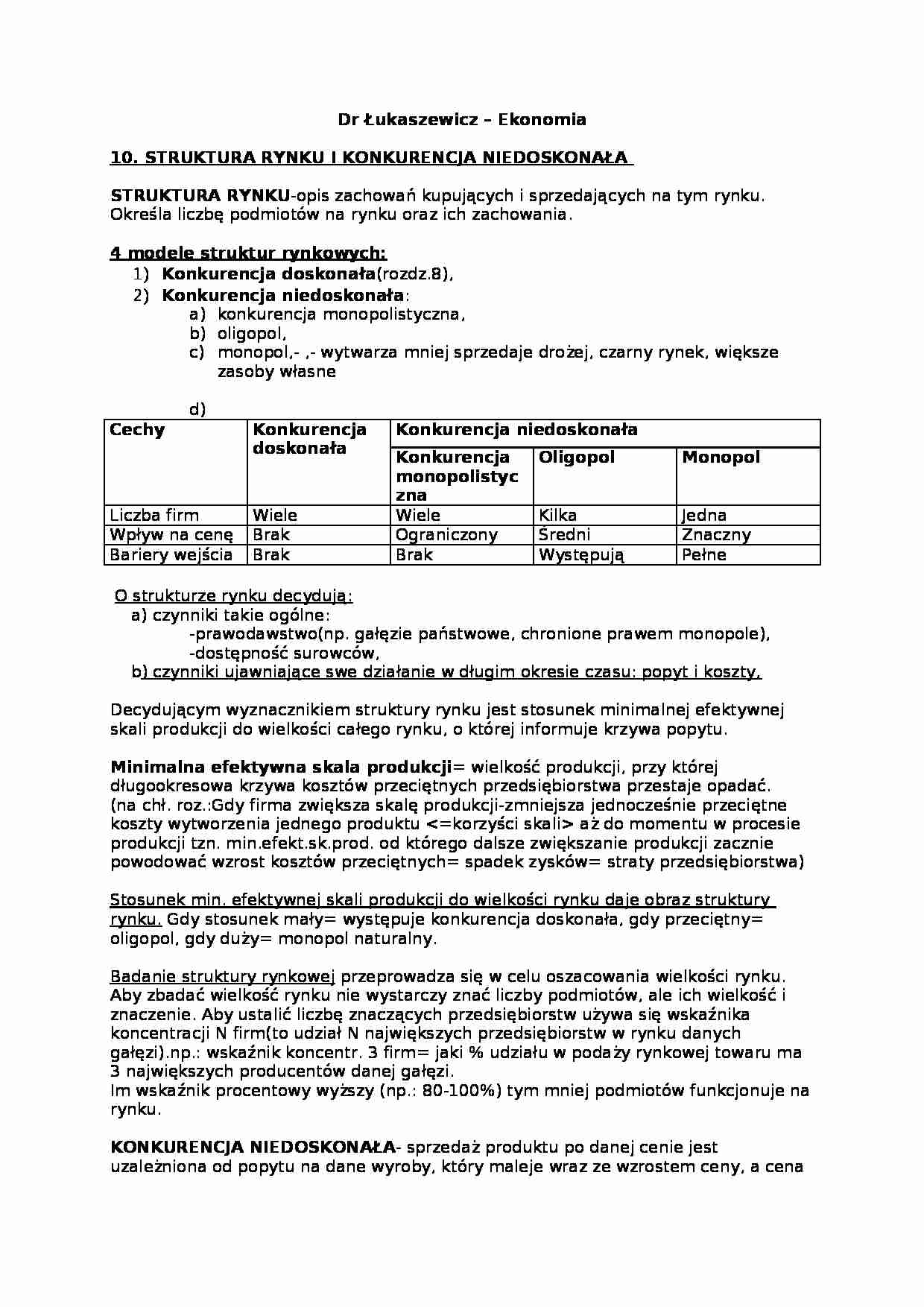 Struktura rynku i konkurencja niedoskonała - omówienie  - strona 1