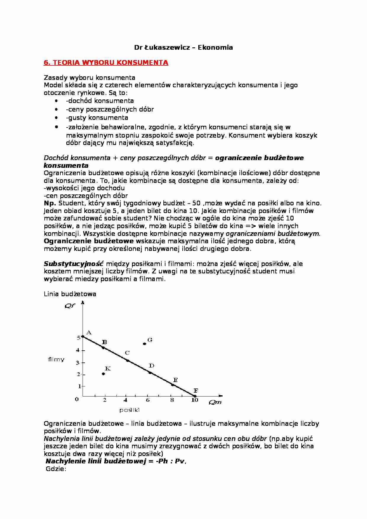 Teoria wyboru konsumenta - omówienie  - strona 1