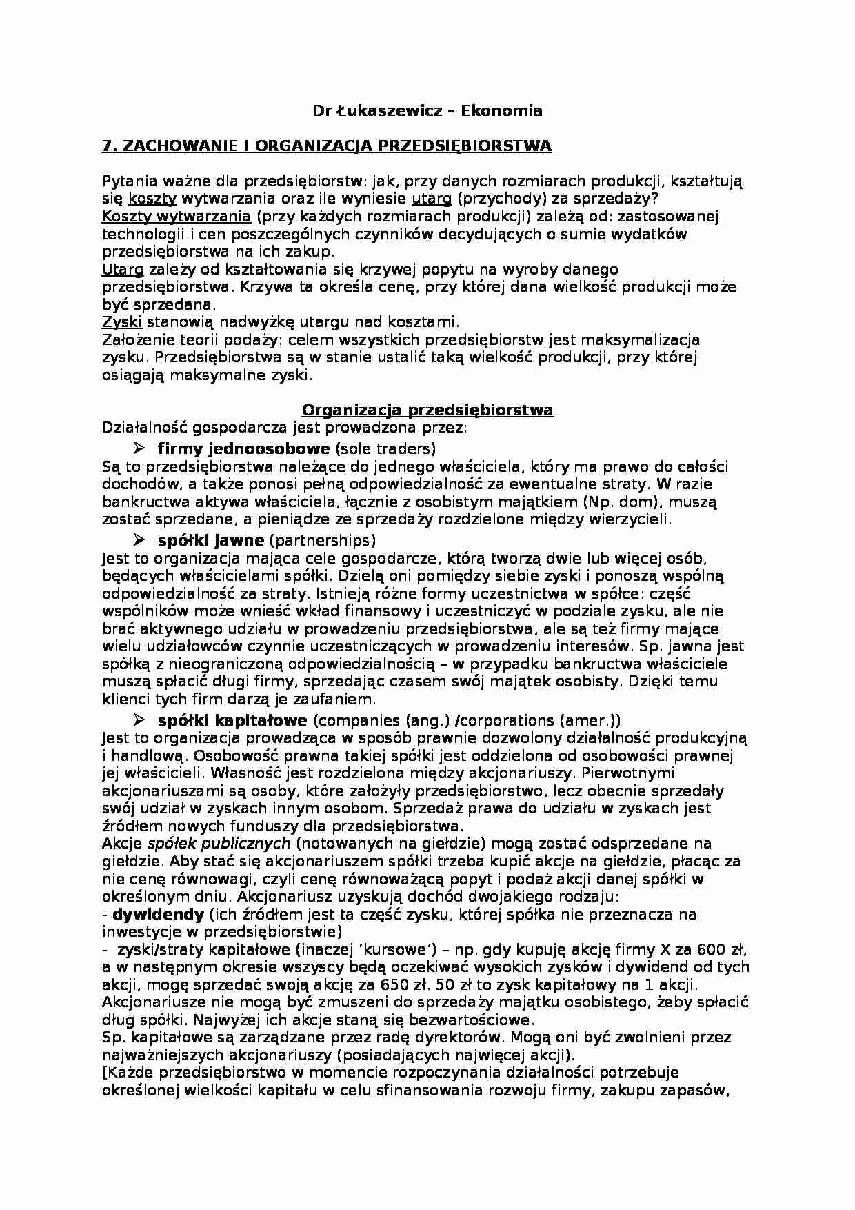 Zachowanie i organizacja przedsiębiorstwa - omówienie  - strona 1