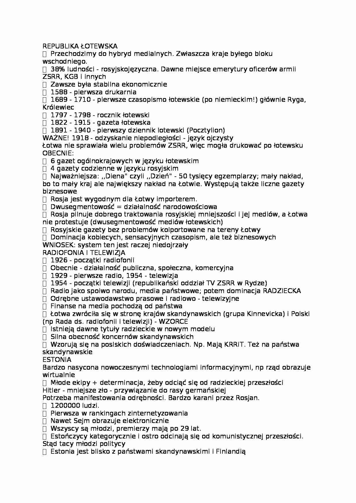 Systemy medialne - Republika łotewska - strona 1