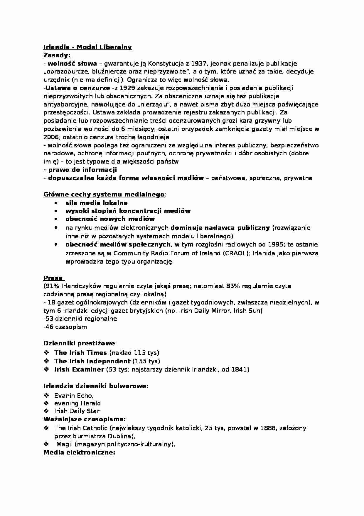  Systemy Medialne w UE - Irlandia - strona 1