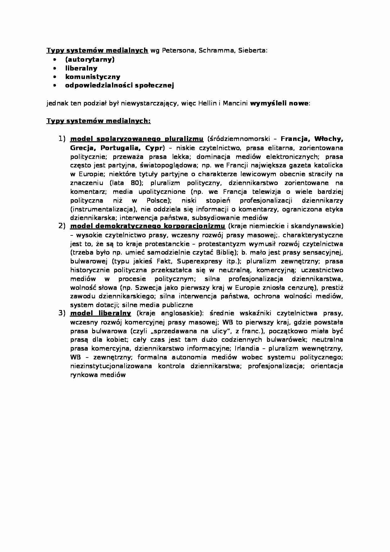 Typy systemów medialnych - omówienie - strona 1