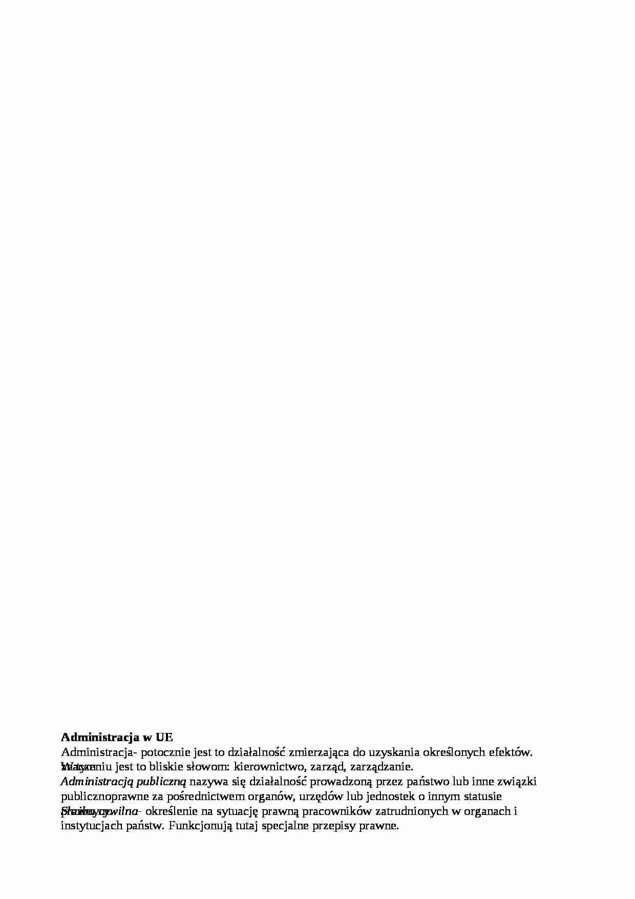  Administracja w Unii Europejskiej - omówienie  - strona 1