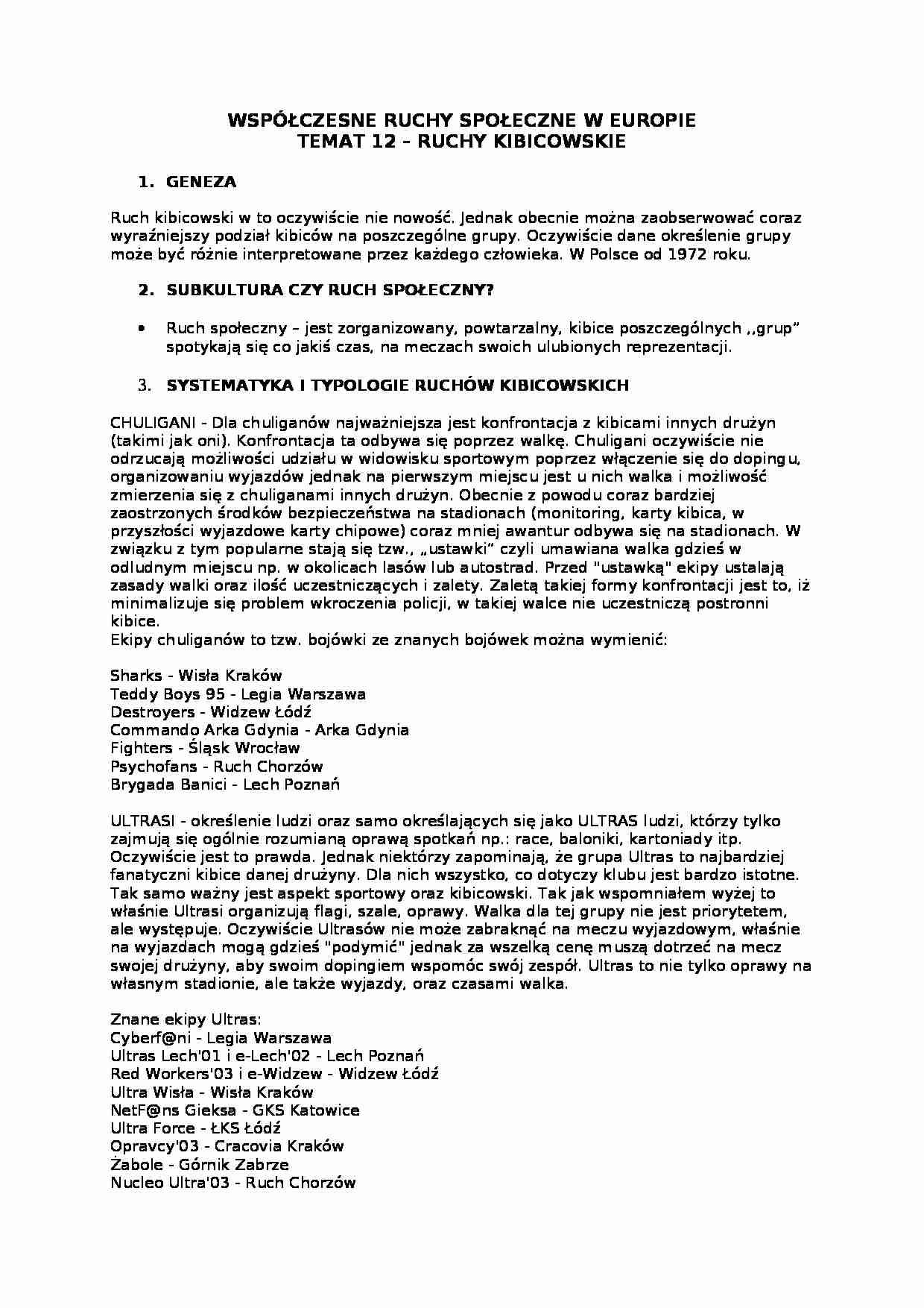 Współczesne ruchy społeczne - ruchy kibicowskie - omówienie  - strona 1