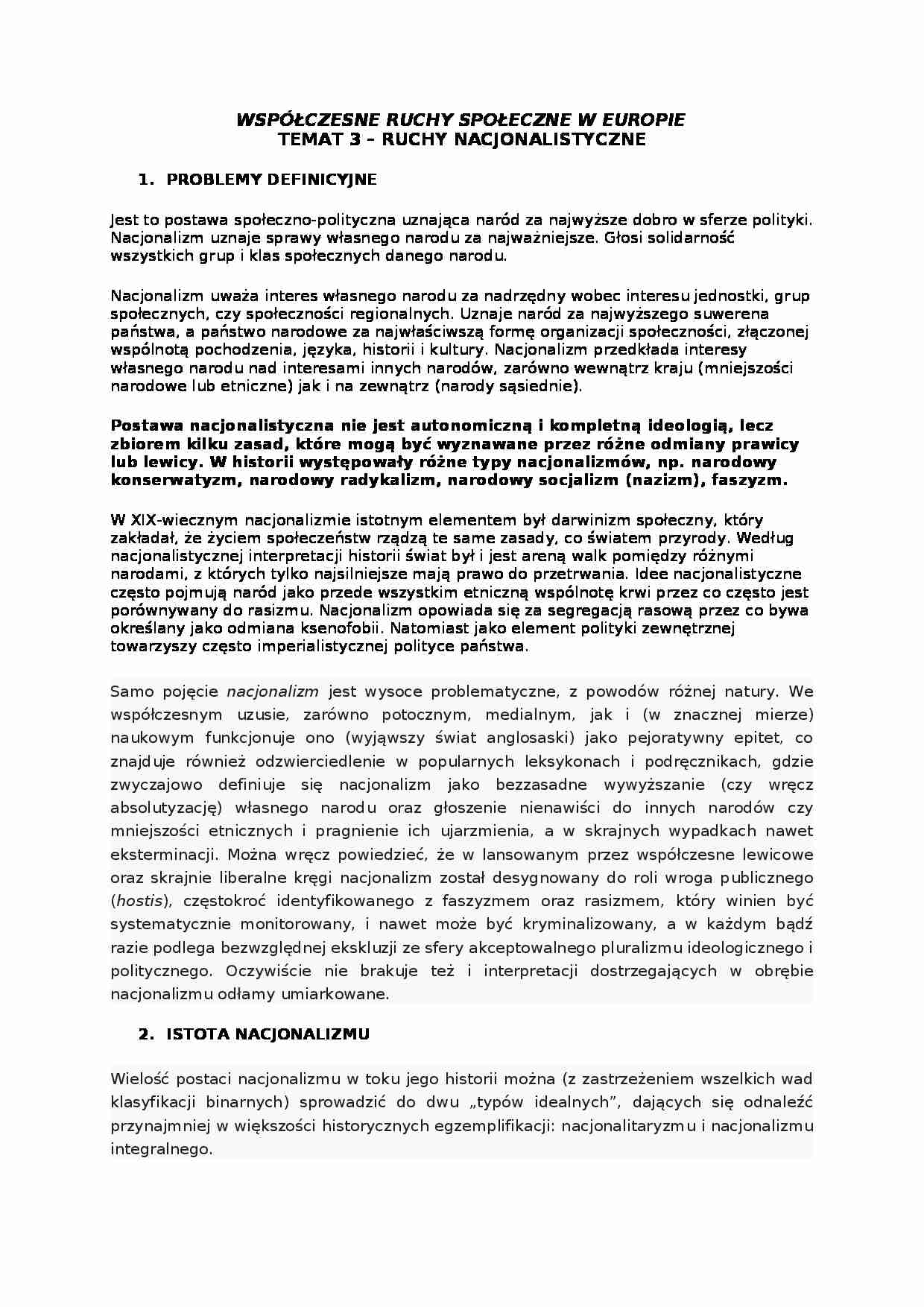 Współczesne ruchy społeczne - ruchy nacjonalistyczne - omówienie  - strona 1