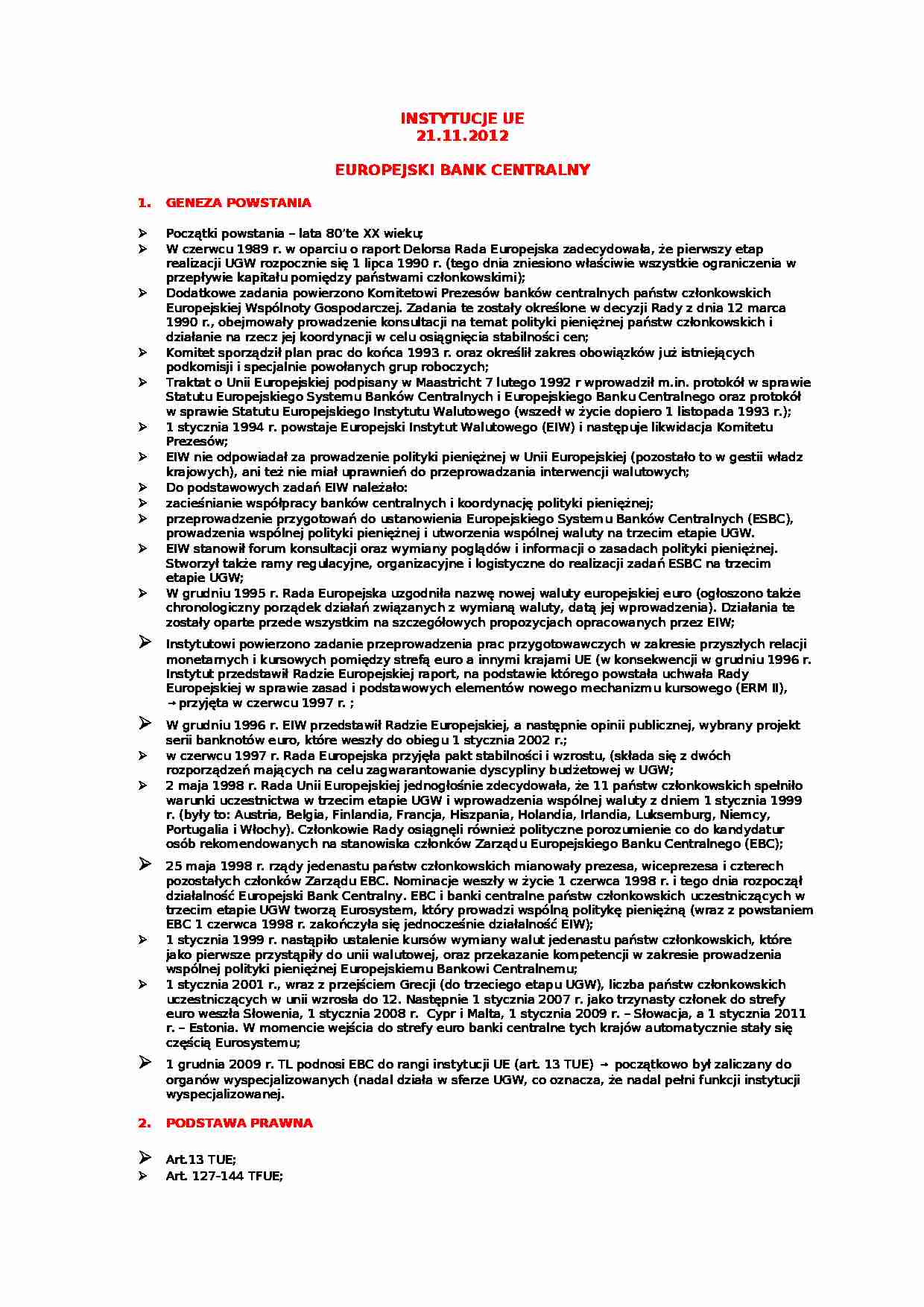  Europejski Bank Centralny - omówienie  - strona 1