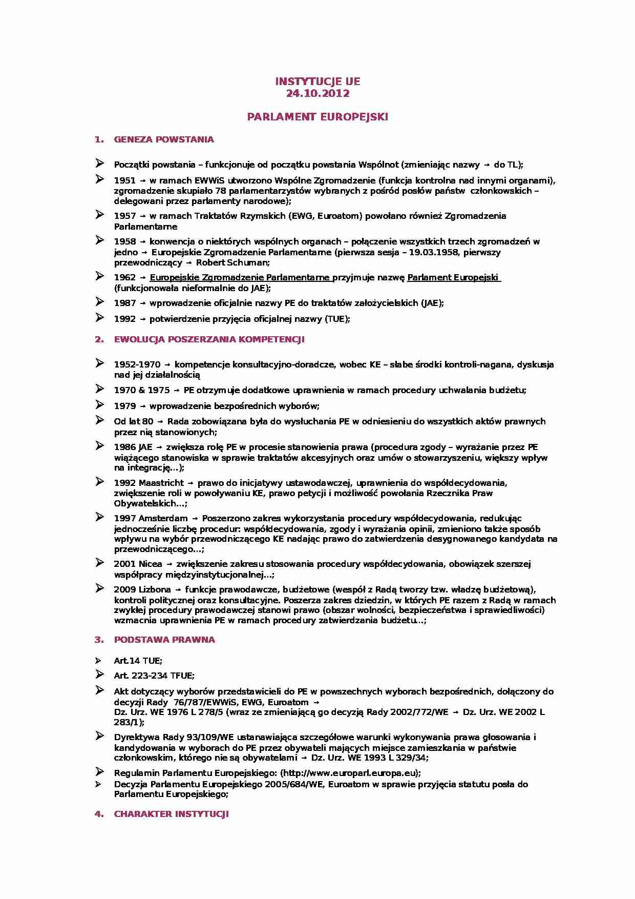Parlament Europejski - omówienie  - strona 1