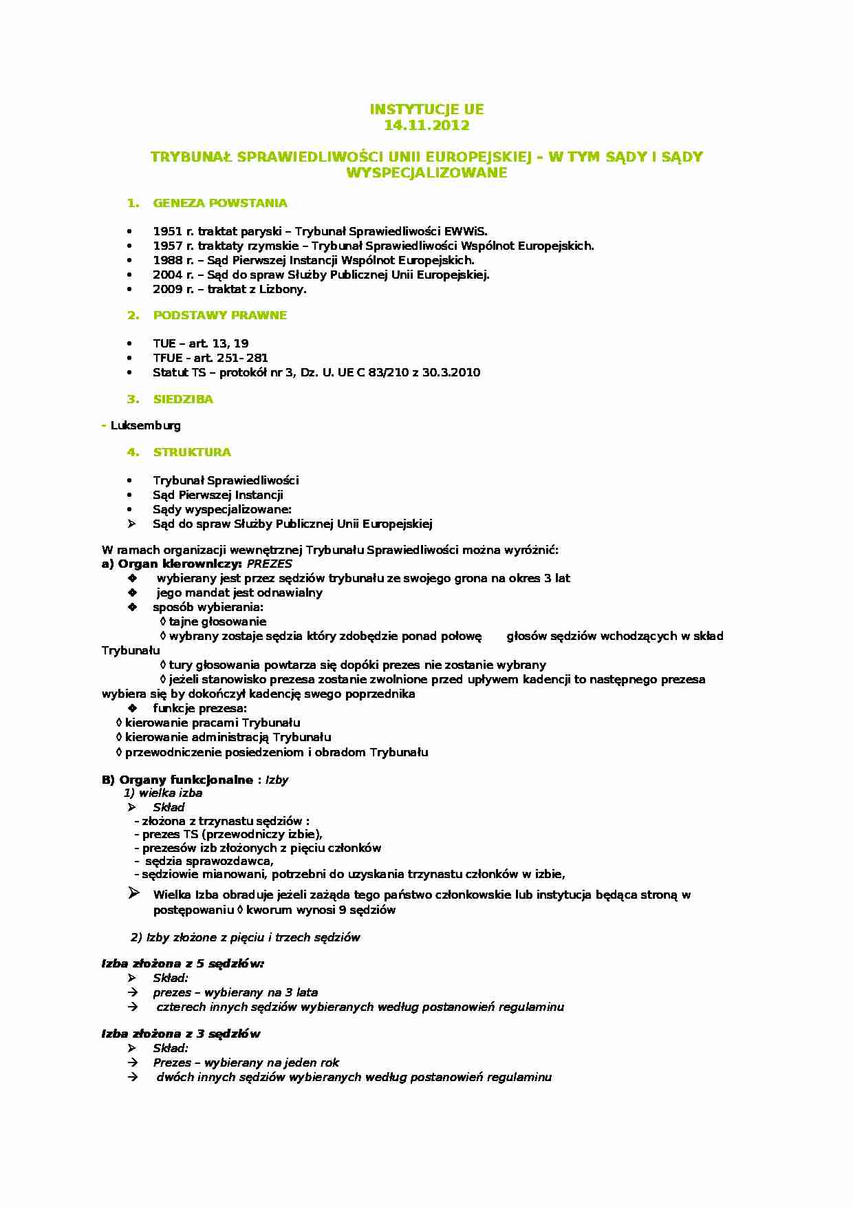 Instytucje Unii Europejskiej - Trybunał Sprawiedliwości w tym sądy - strona 1