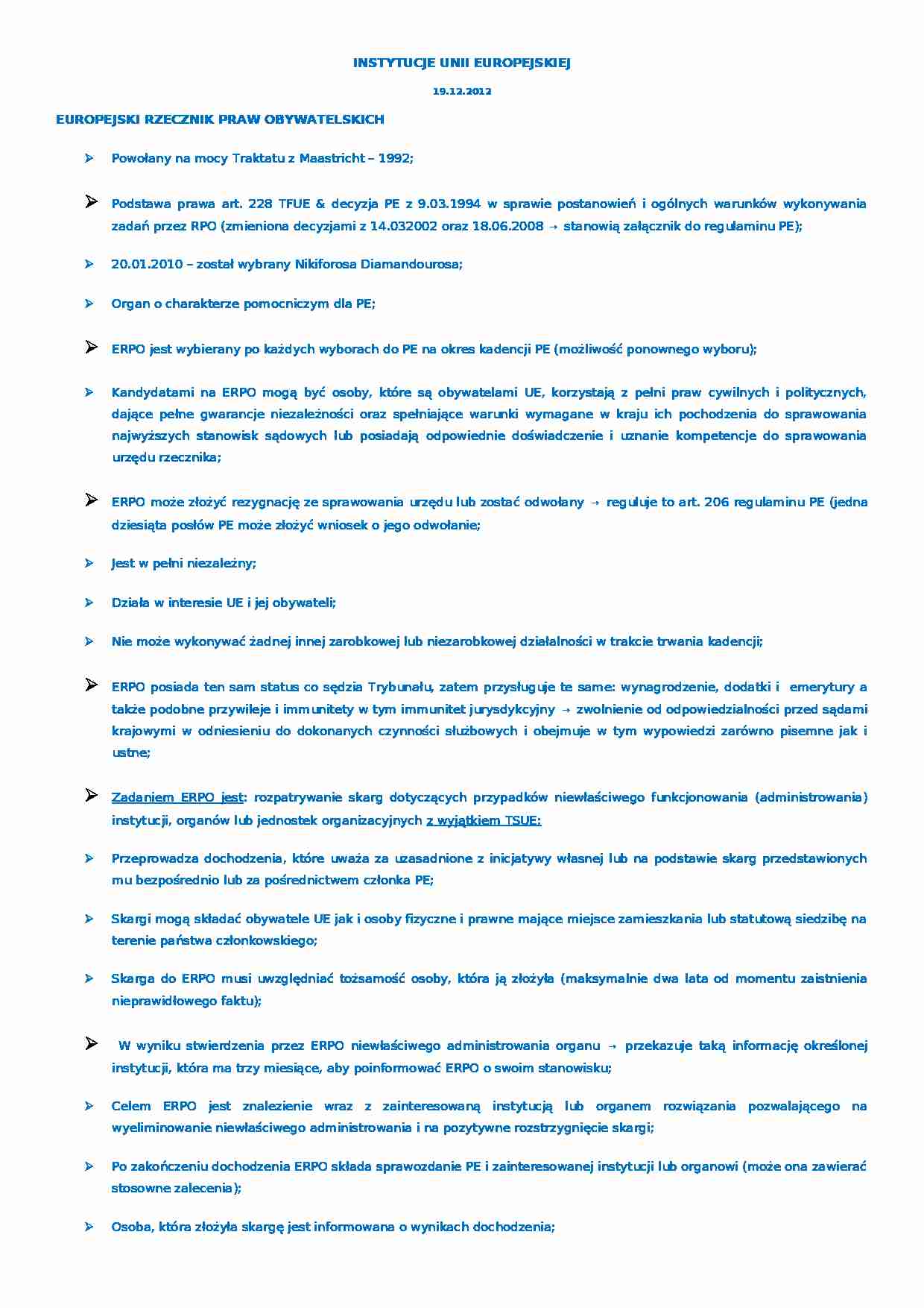  Europejski rzecznik praw obywatelskich - omówienie. - strona 1