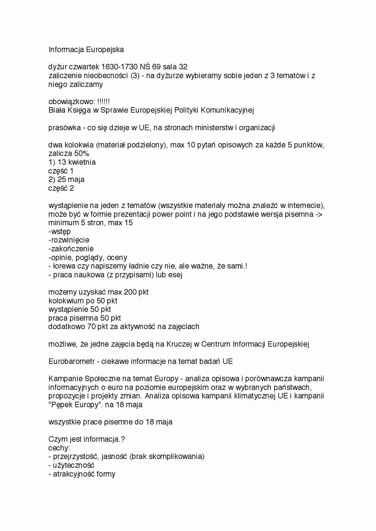  Informacja Europejska - wprowadzenie - strona 1