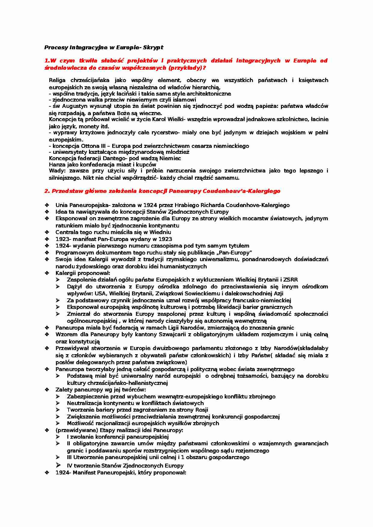 Procesy Integracyjne w Europie- Skrypt - strona 1